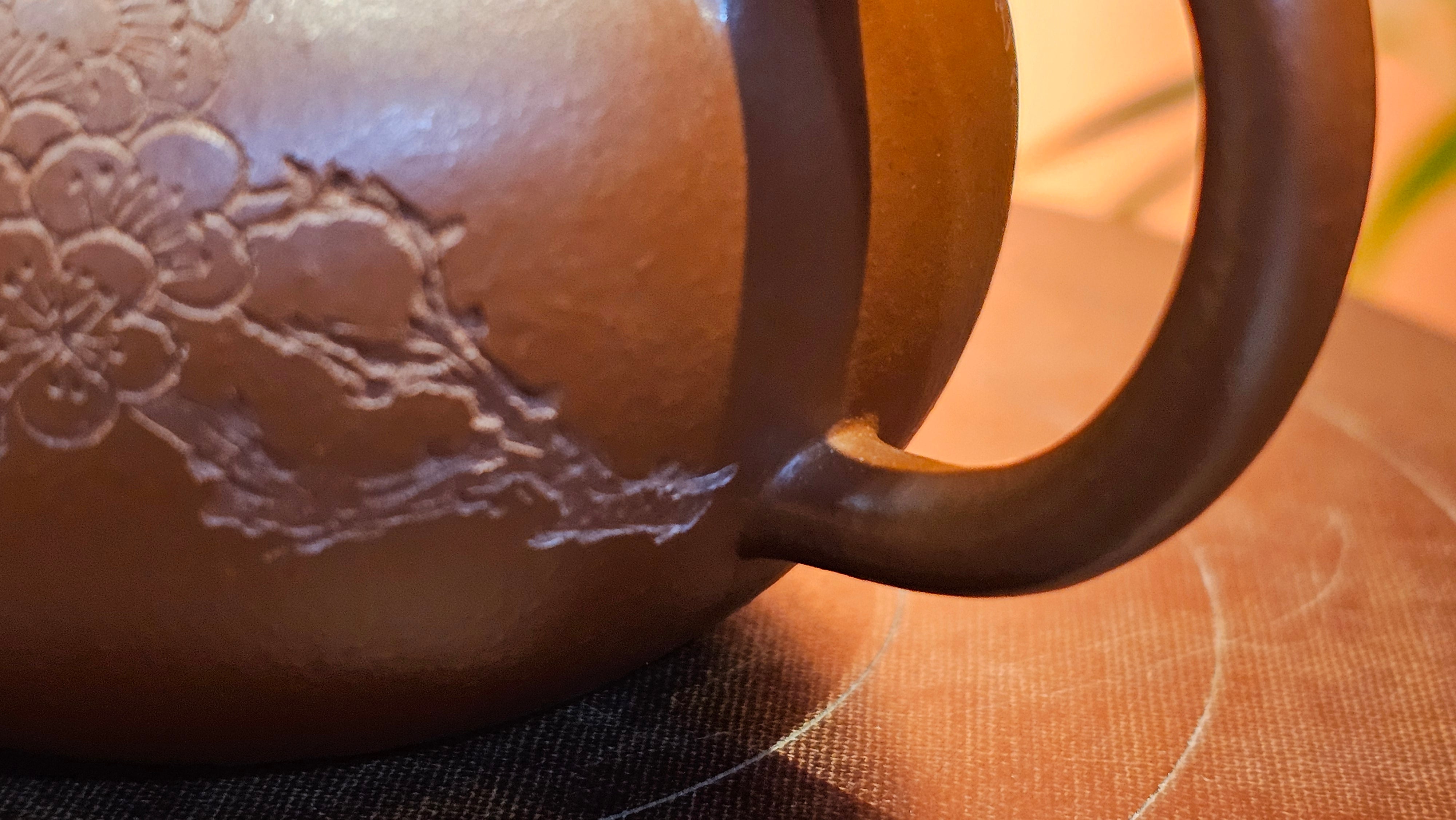 Li Xing 梨形, 171.5ml, Xiao Mei Yao Zhu Ni 小煤窑朱泥 by our Collaborative Craftsman Zhai Yi Yao 翟一耀。Plum Blossoms Engraving 梅花刻绘, 与 "暗香疏影" by Craftsman Yi De Shu 一德书。~ Congratulations to Mr E.P., 1826hrs 10th Apr, Holyoke, MA.