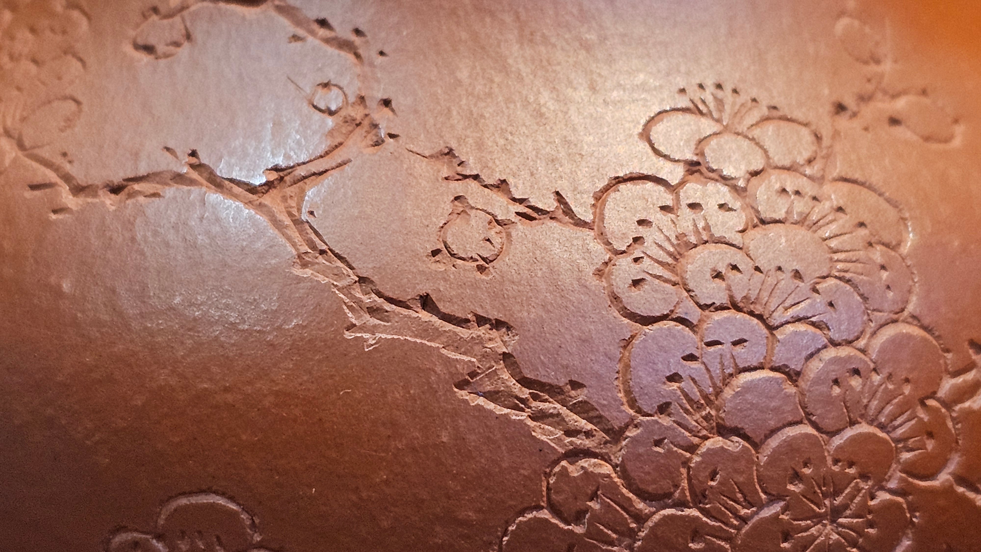 Li Xing 梨形, 171.5ml, Xiao Mei Yao Zhu Ni 小煤窑朱泥 by our Collaborative Craftsman Zhai Yi Yao 翟一耀。Plum Blossoms Engraving 梅花刻绘, 与 "暗香疏影" by Craftsman Yi De Shu 一德书。~ Congratulations to Mr E.P., 1826hrs 10th Apr, Holyoke, MA.