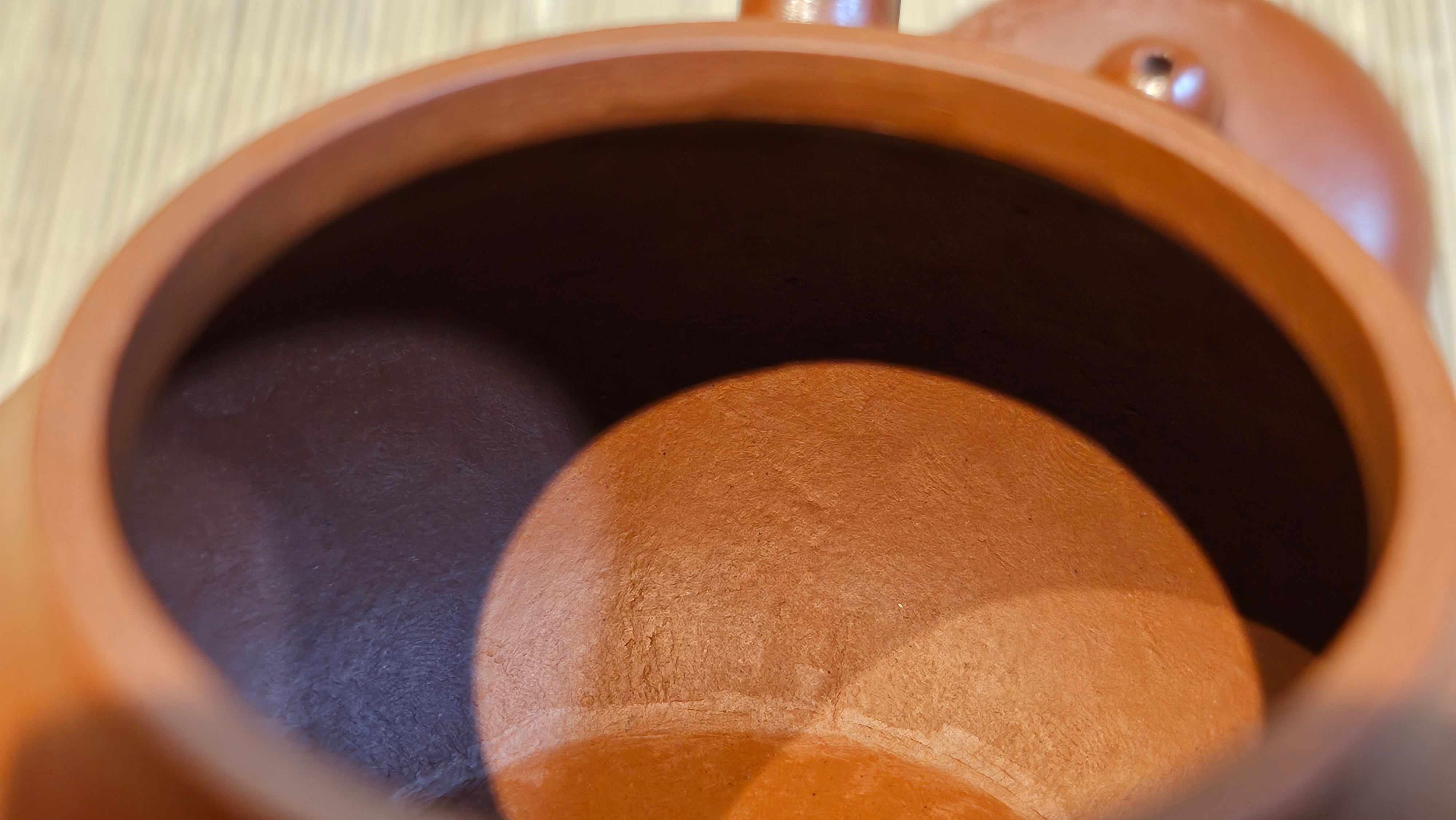 Li Xing 梨形, 171.5ml, Xiao Mei Yao Zhu Ni 小煤窑朱泥 by our Collaborative Craftsman Zhai Yi Yao 翟一耀。Plum Blossoms Engraving 梅花刻绘, 与 "暗香疏影" by Craftsman Yi De Shu 一德书。~ Congratulations to Mr E.P., 1826hrs 10th Apr, Holyoke, MA.