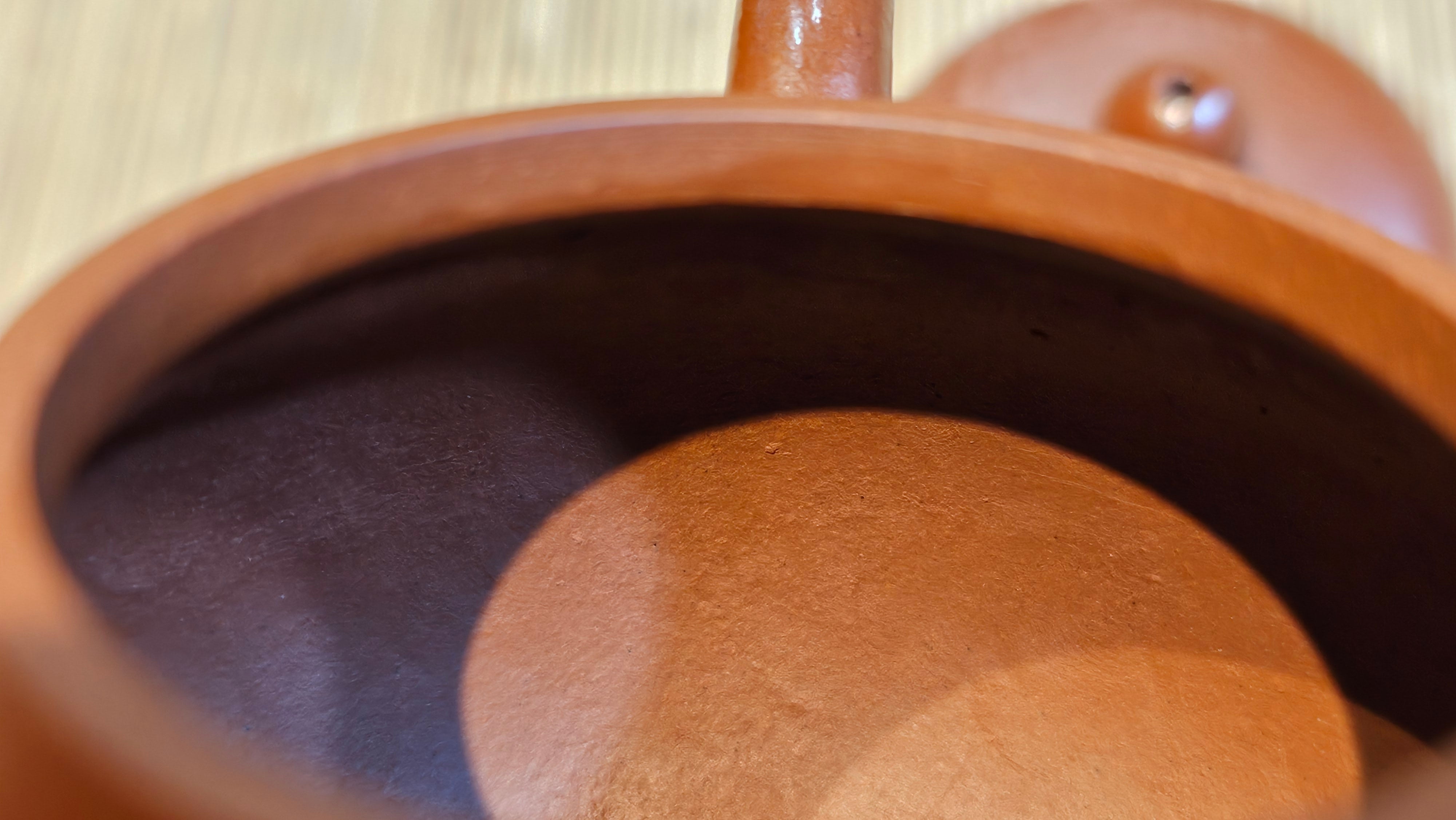 Li Xing 梨形, 171.5ml, Xiao Mei Yao Zhu Ni 小煤窑朱泥 by our Collaborative Craftsman Zhai Yi Yao 翟一耀。Plum Blossoms Engraving 梅花刻绘, 与 "暗香疏影" by Craftsman Yi De Shu 一德书。~ Congratulations to Mr E.P., 1826hrs 10th Apr, Holyoke, MA.