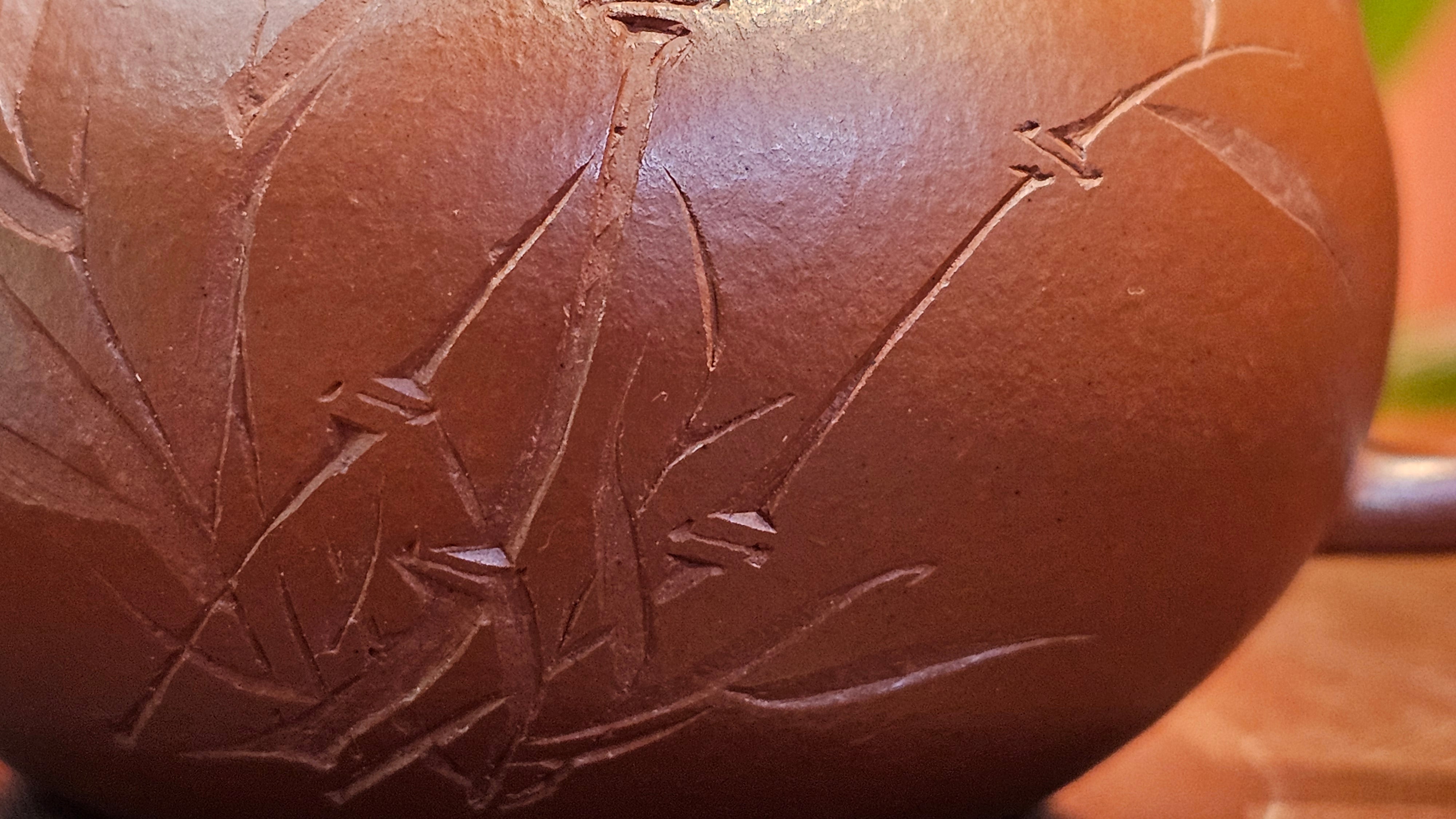 Li Xing 梨形, 166.5ml, Xiao Mei Yao Zhu Ni 小煤窑朱泥 by our Collaborative Craftsman Zhai Yi Yao 翟一耀。"竹韵茶香", 竹刻绘, Engraving of Bamboos and Calligraphy, by Craftsman Yi De Shu 一德书 ~ Congratulations to Mr R.V., 1054hrs 12th Apr, Garden Grove, CA.