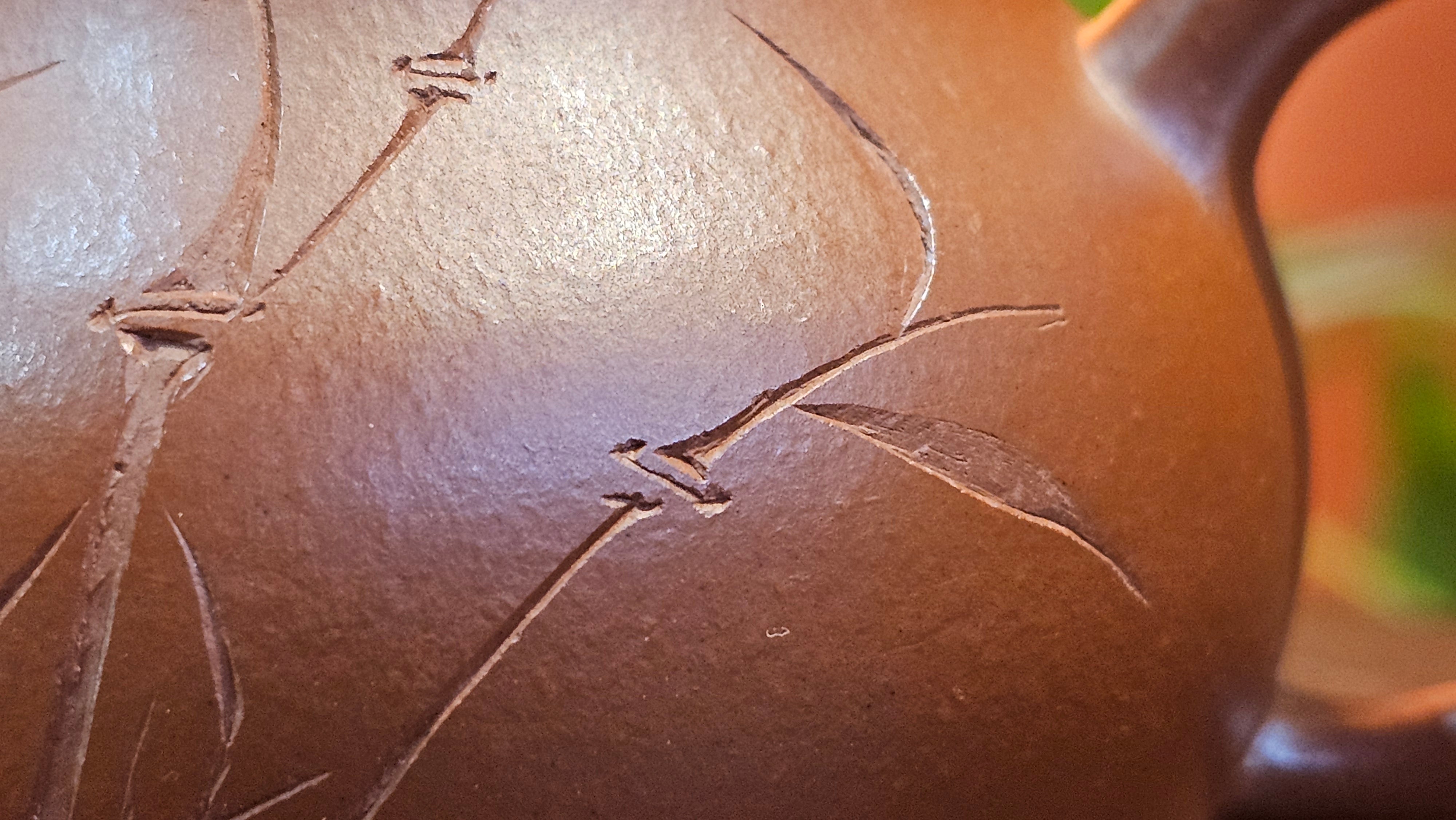 Li Xing 梨形, 166.5ml, Xiao Mei Yao Zhu Ni 小煤窑朱泥 by our Collaborative Craftsman Zhai Yi Yao 翟一耀。"竹韵茶香", 竹刻绘, Engraving of Bamboos and Calligraphy, by Craftsman Yi De Shu 一德书 ~ Congratulations to Mr R.V., 1054hrs 12th Apr, Garden Grove, CA.