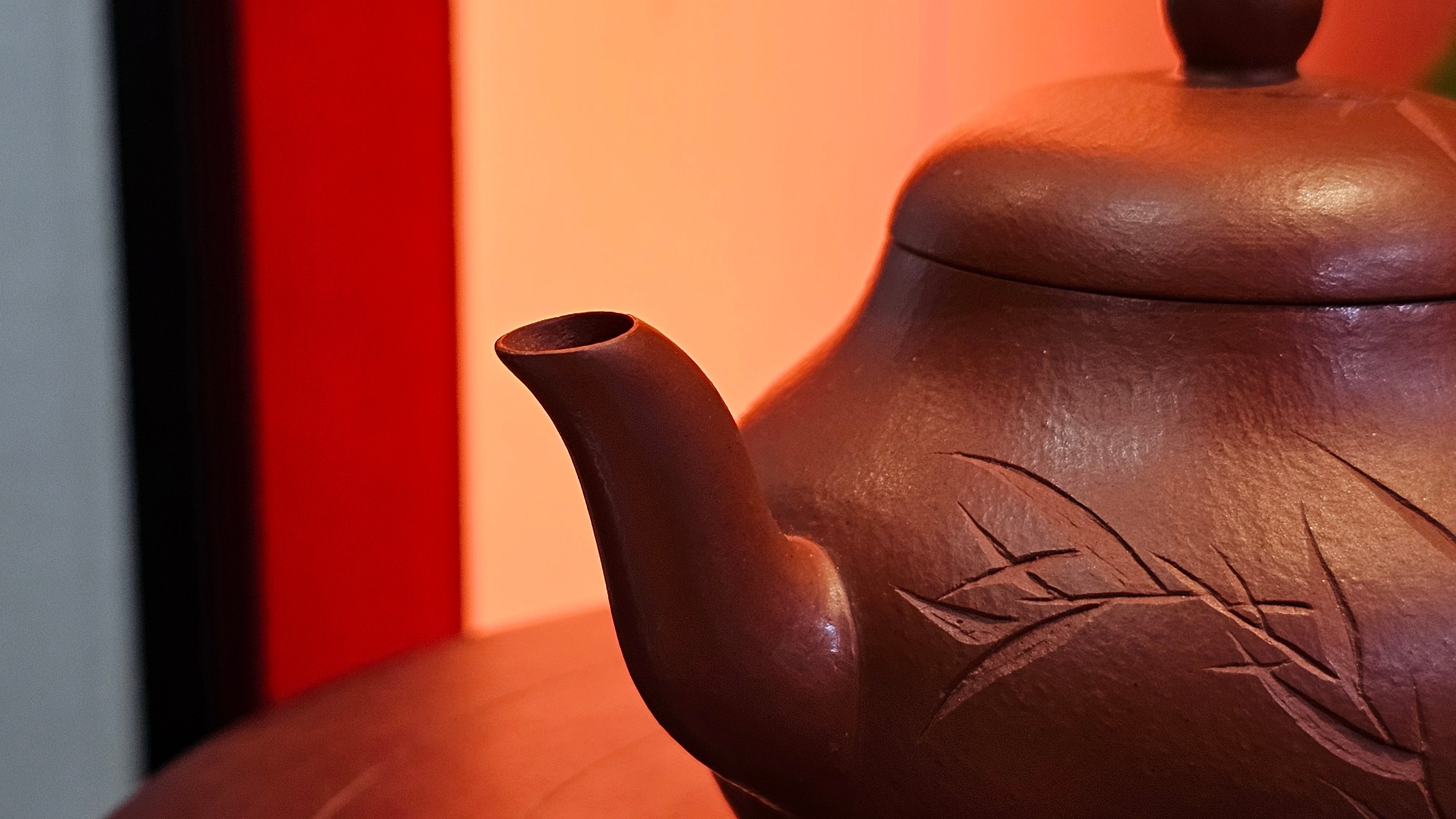 Li Xing 梨形, 166.5ml, Xiao Mei Yao Zhu Ni 小煤窑朱泥 by our Collaborative Craftsman Zhai Yi Yao 翟一耀。"竹韵茶香", 竹刻绘, Engraving of Bamboos and Calligraphy, by Craftsman Yi De Shu 一德书 ~ Congratulations to Mr R.V., 1054hrs 12th Apr, Garden Grove, CA.