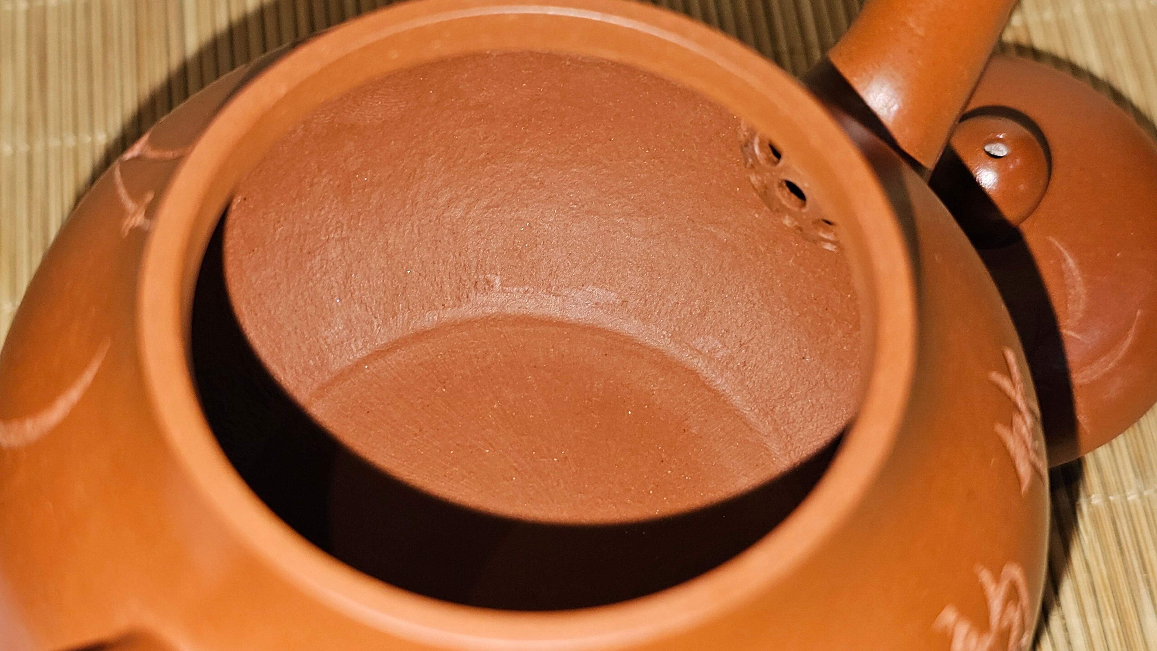 Li Xing 梨形, 166.5ml, Xiao Mei Yao Zhu Ni 小煤窑朱泥 by our Collaborative Craftsman Zhai Yi Yao 翟一耀。"竹韵茶香", 竹刻绘, Engraving of Bamboos and Calligraphy, by Craftsman Yi De Shu 一德书 ~ Congratulations to Mr R.V., 1054hrs 12th Apr, Garden Grove, CA.