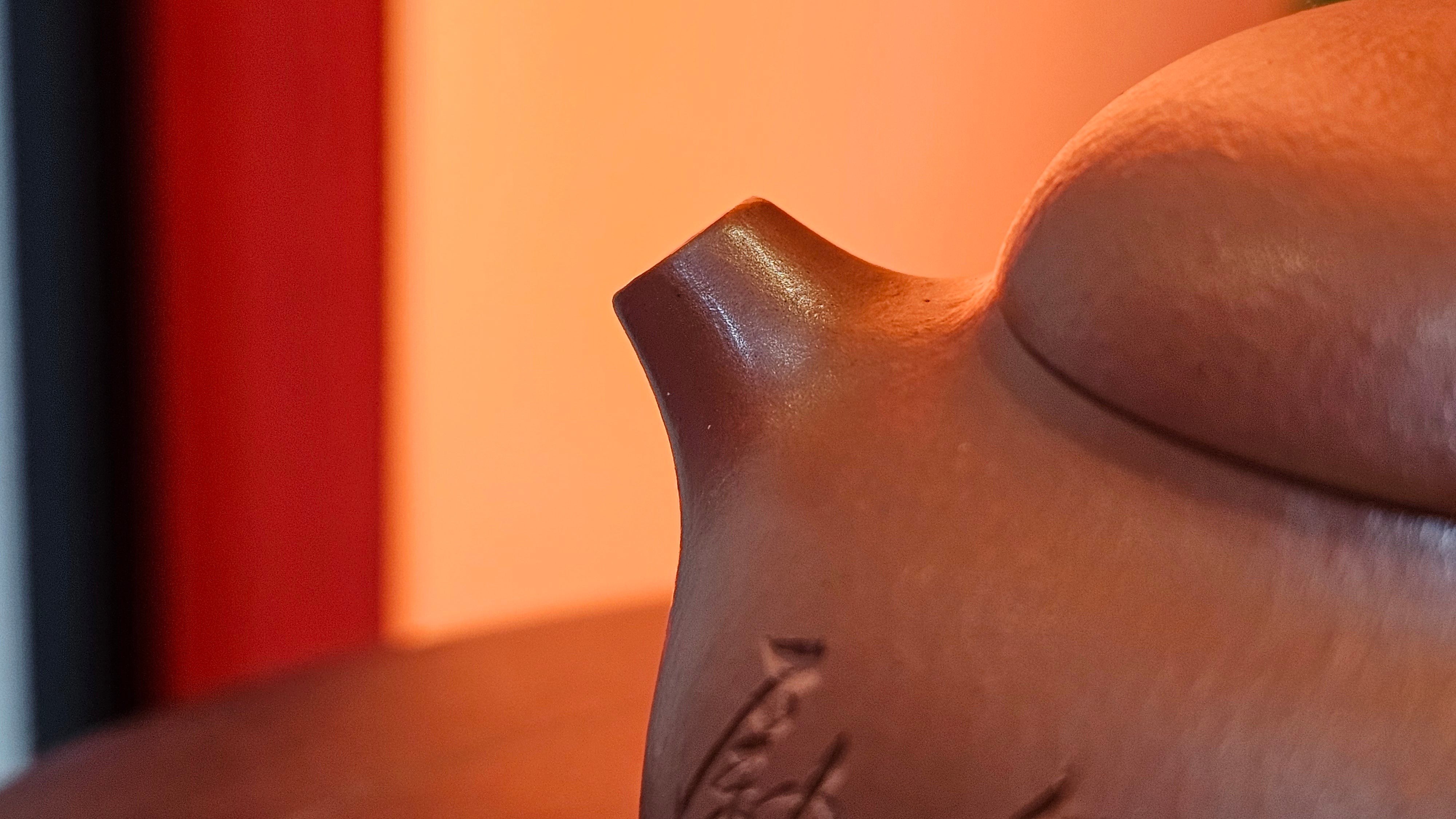 Qie Gua 茄瓜, 140.6ml, Xiao Mei Yao Zhu Ni 小煤窑朱泥,  by our Collaborative Craftsman Wang Hui 王慧, Poem Engraving by Craftsman 一德书 ~ Congratulations to Mr L.L., 1139hrs 28th Apr, Ventura, CA.