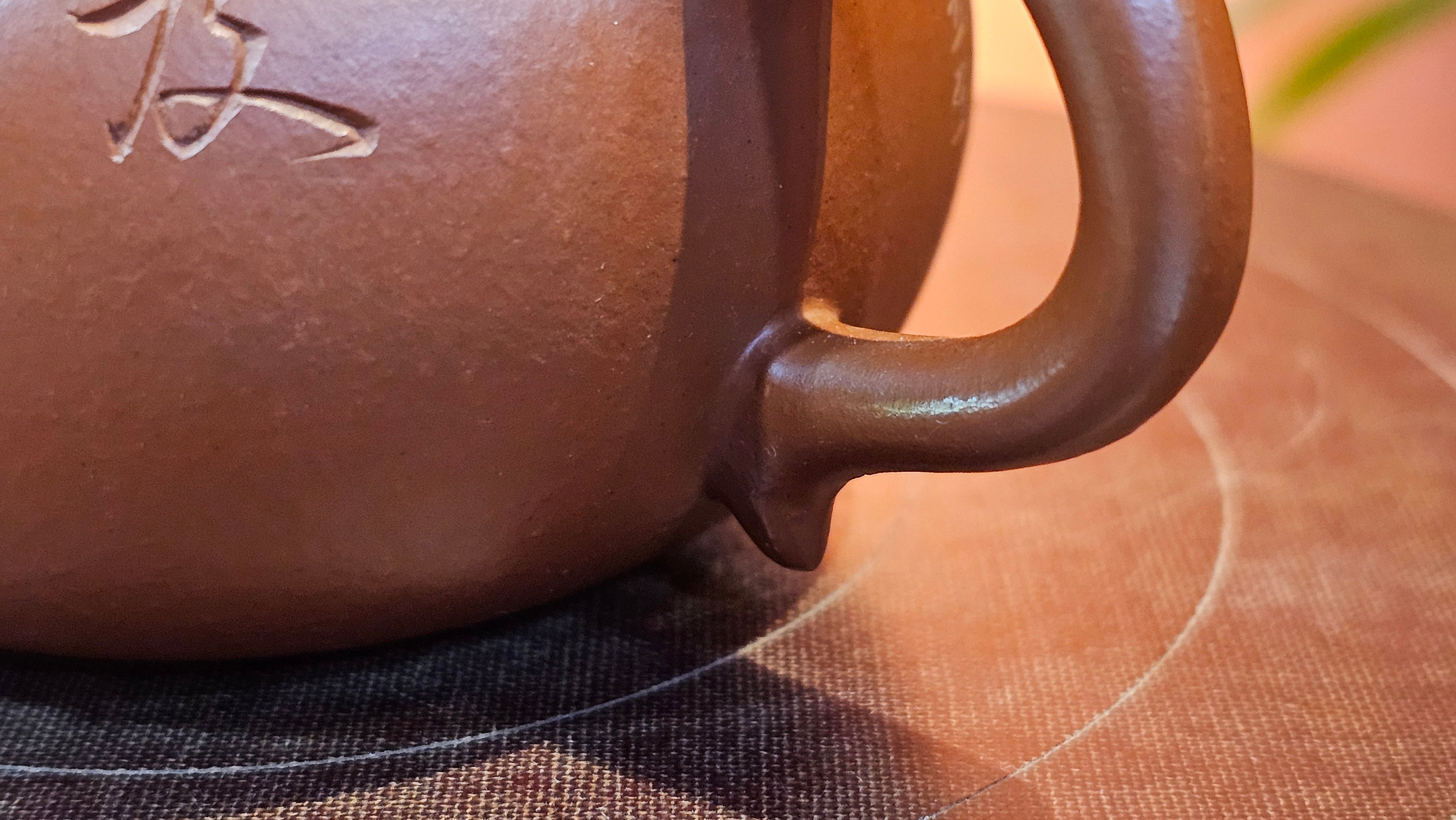 Qie Gua 茄瓜, 140.6ml, Xiao Mei Yao Zhu Ni 小煤窑朱泥,  by our Collaborative Craftsman Wang Hui 王慧, Poem Engraving by Craftsman 一德书 ~ Congratulations to Mr L.L., 1139hrs 28th Apr, Ventura, CA.