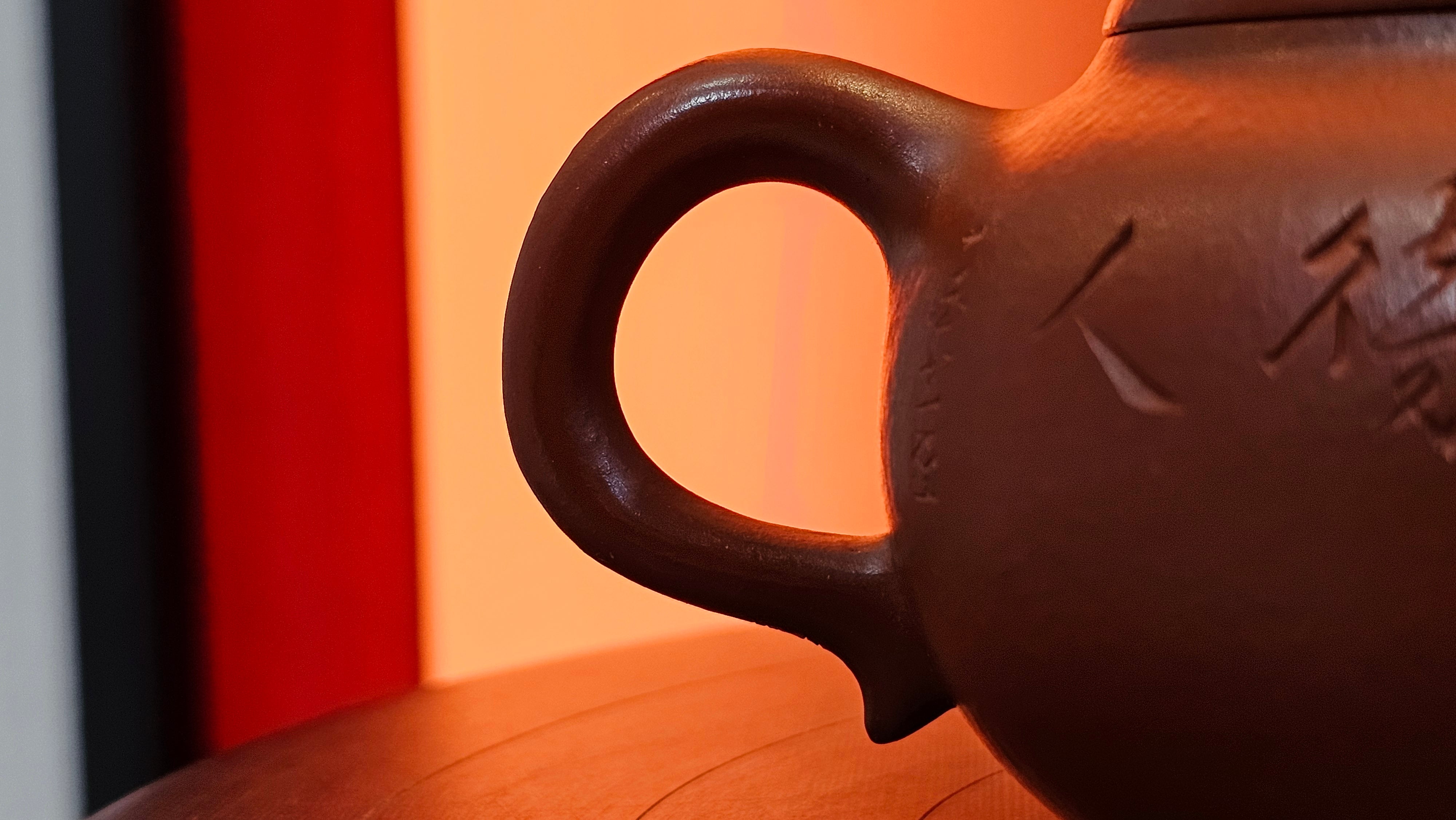 Qie Gua 茄瓜, 140.6ml, Xiao Mei Yao Zhu Ni 小煤窑朱泥,  by our Collaborative Craftsman Wang Hui 王慧, Poem Engraving by Craftsman 一德书 ~ Congratulations to Mr L.L., 1139hrs 28th Apr, Ventura, CA.