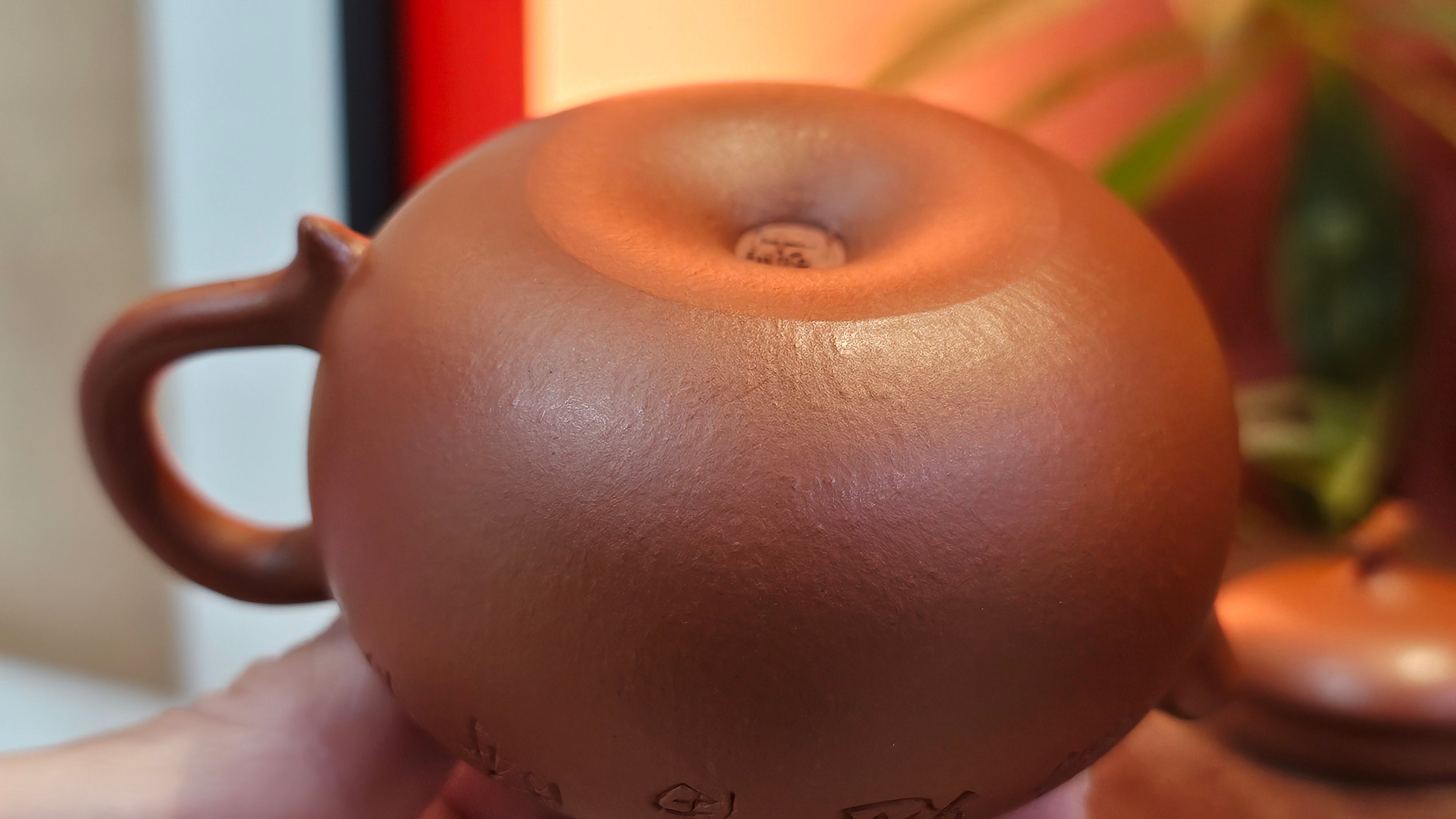 Qie Gua 茄瓜, 140.6ml, Xiao Mei Yao Zhu Ni 小煤窑朱泥,  by our Collaborative Craftsman Wang Hui 王慧, Poem Engraving by Craftsman 一德书 ~ Congratulations to Mr L.L., 1139hrs 28th Apr, Ventura, CA.