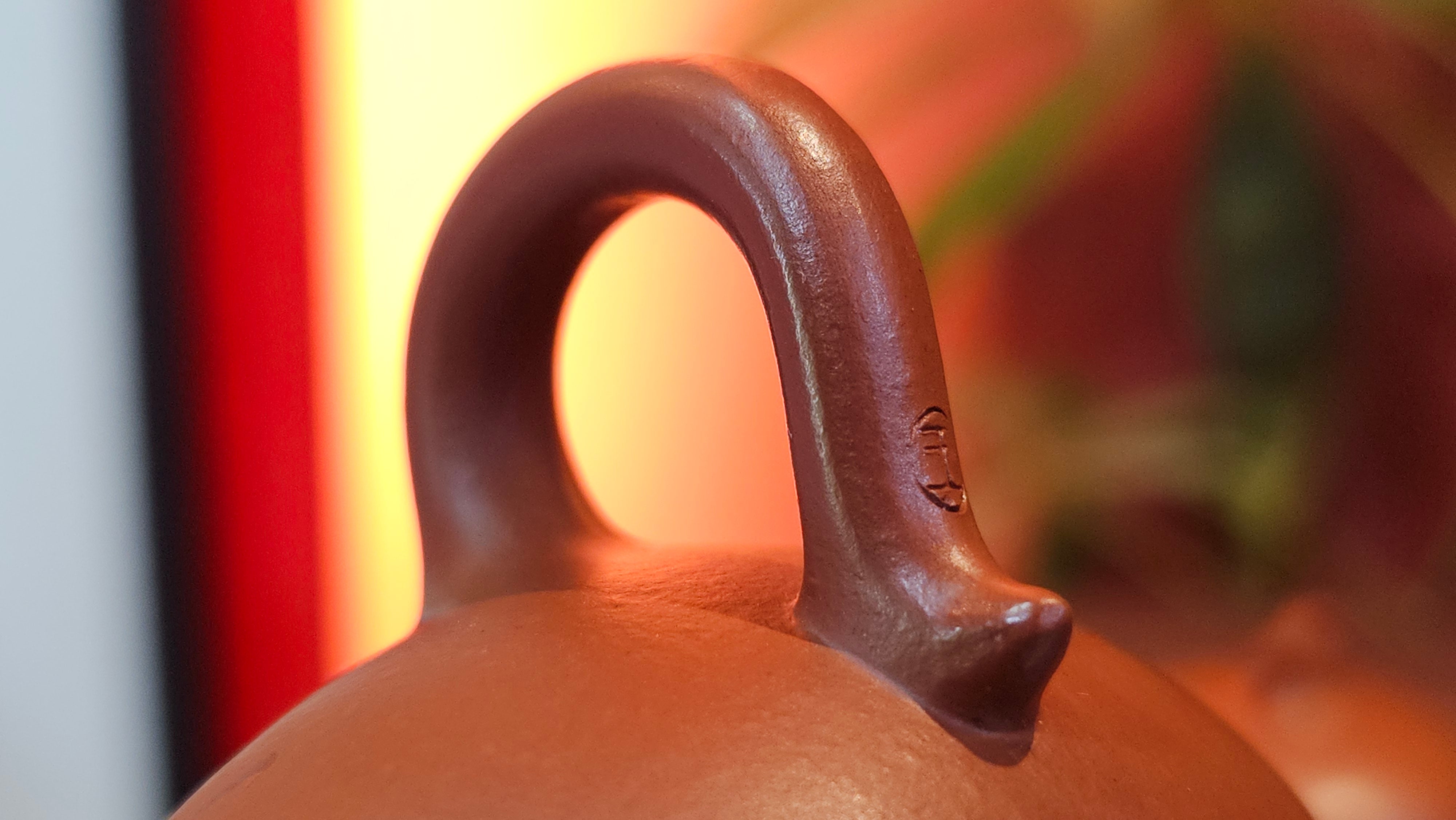 Qie Gua 茄瓜, 140.6ml, Xiao Mei Yao Zhu Ni 小煤窑朱泥,  by our Collaborative Craftsman Wang Hui 王慧, Poem Engraving by Craftsman 一德书 ~ Congratulations to Mr L.L., 1139hrs 28th Apr, Ventura, CA.