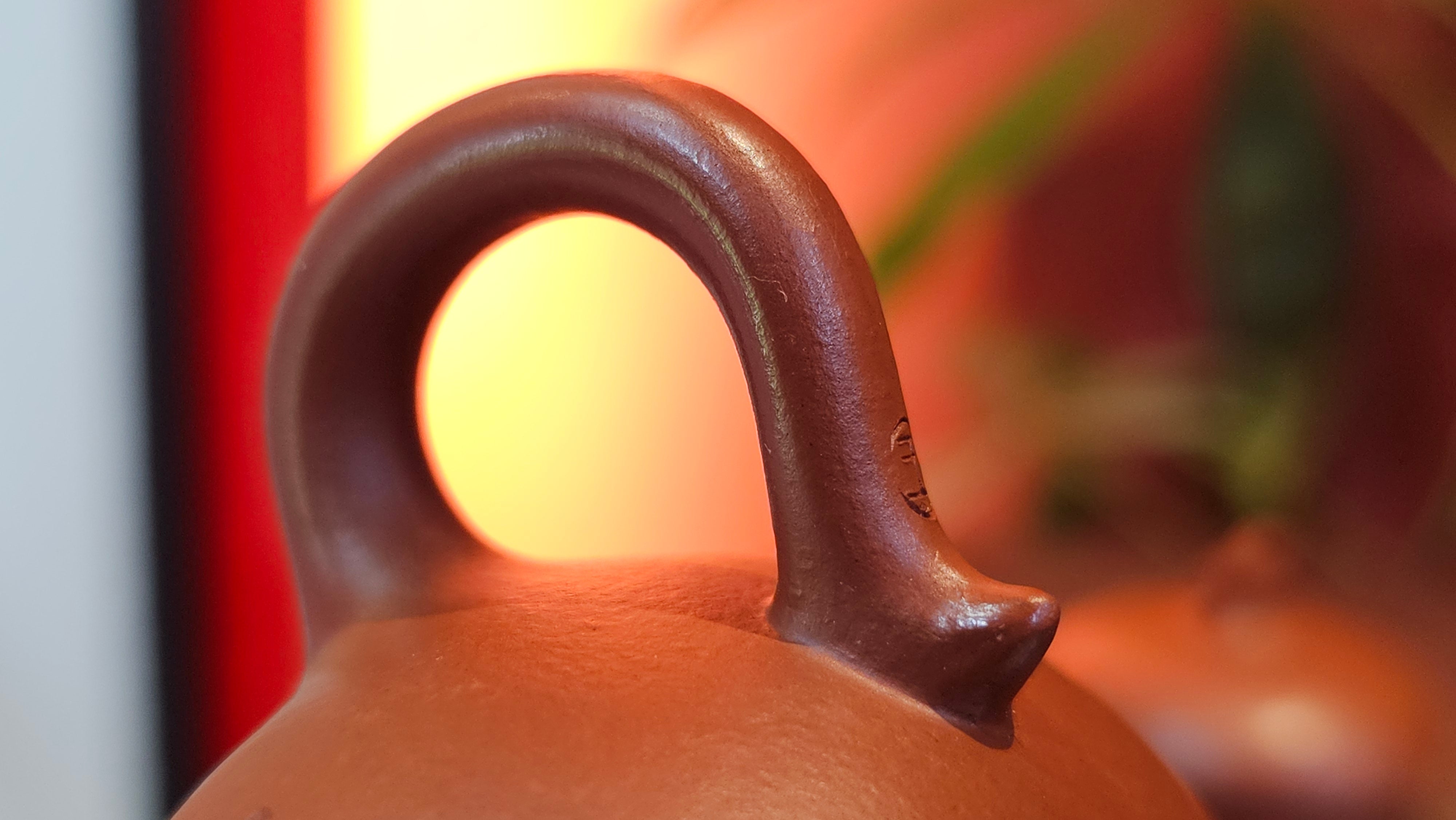 Qie Gua 茄瓜, 140.6ml, Xiao Mei Yao Zhu Ni 小煤窑朱泥,  by our Collaborative Craftsman Wang Hui 王慧, Poem Engraving by Craftsman 一德书 ~ Congratulations to Mr L.L., 1139hrs 28th Apr, Ventura, CA.