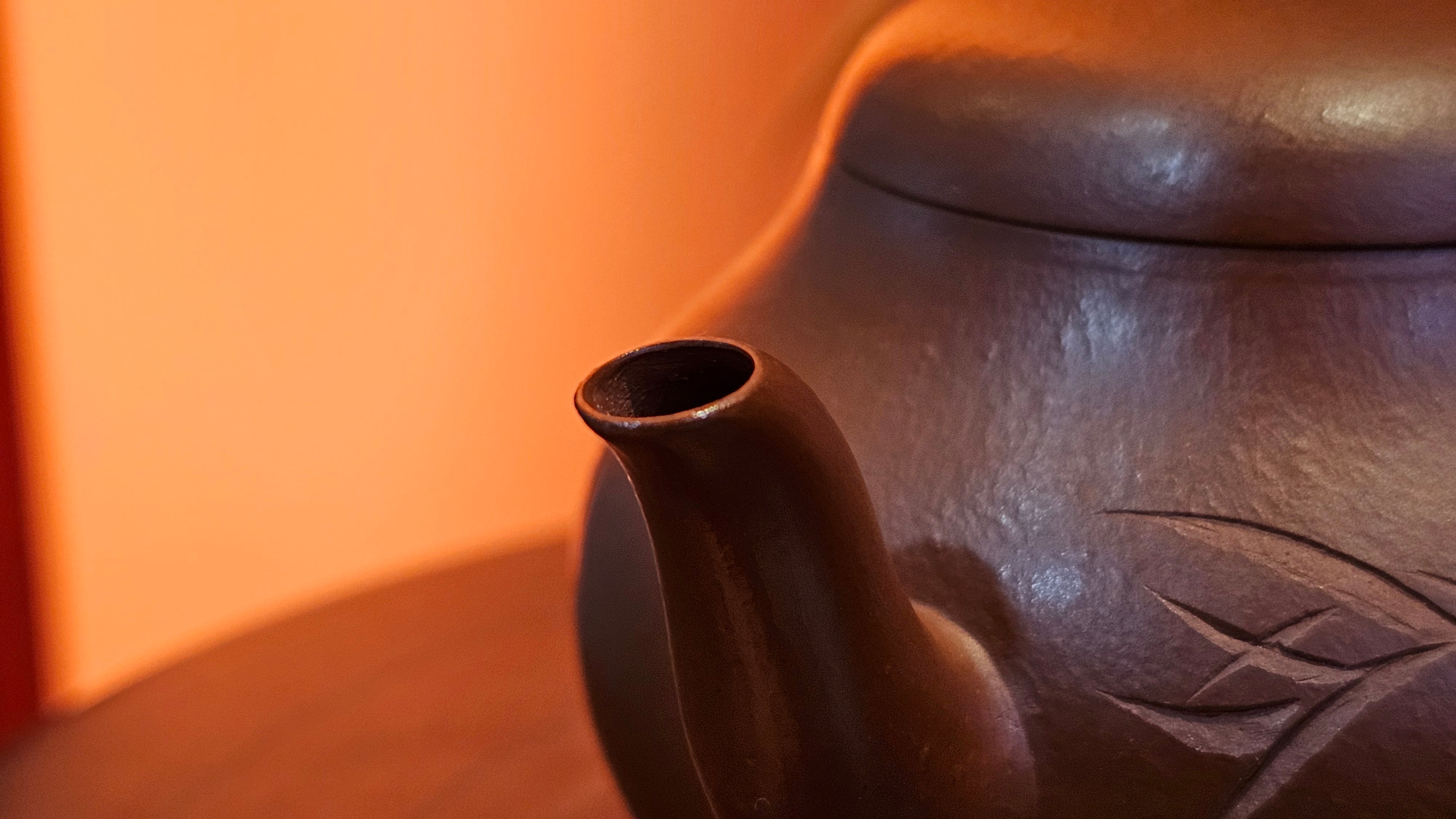 Li Xing 梨形, 170.3ml, Xiao Mei Yao Zhu Ni 小煤窑朱泥 by our Collaborative Craftsman Zhai Yi Yao 翟一耀。"竹韵茶香", 竹刻绘, Engraving of Bamboos and Calligraphy, by Craftsman Yi De Shu 一德书 ~ Congratulations to Mr M.P., 0019hrs 27th June 2025, Aurora, IL.