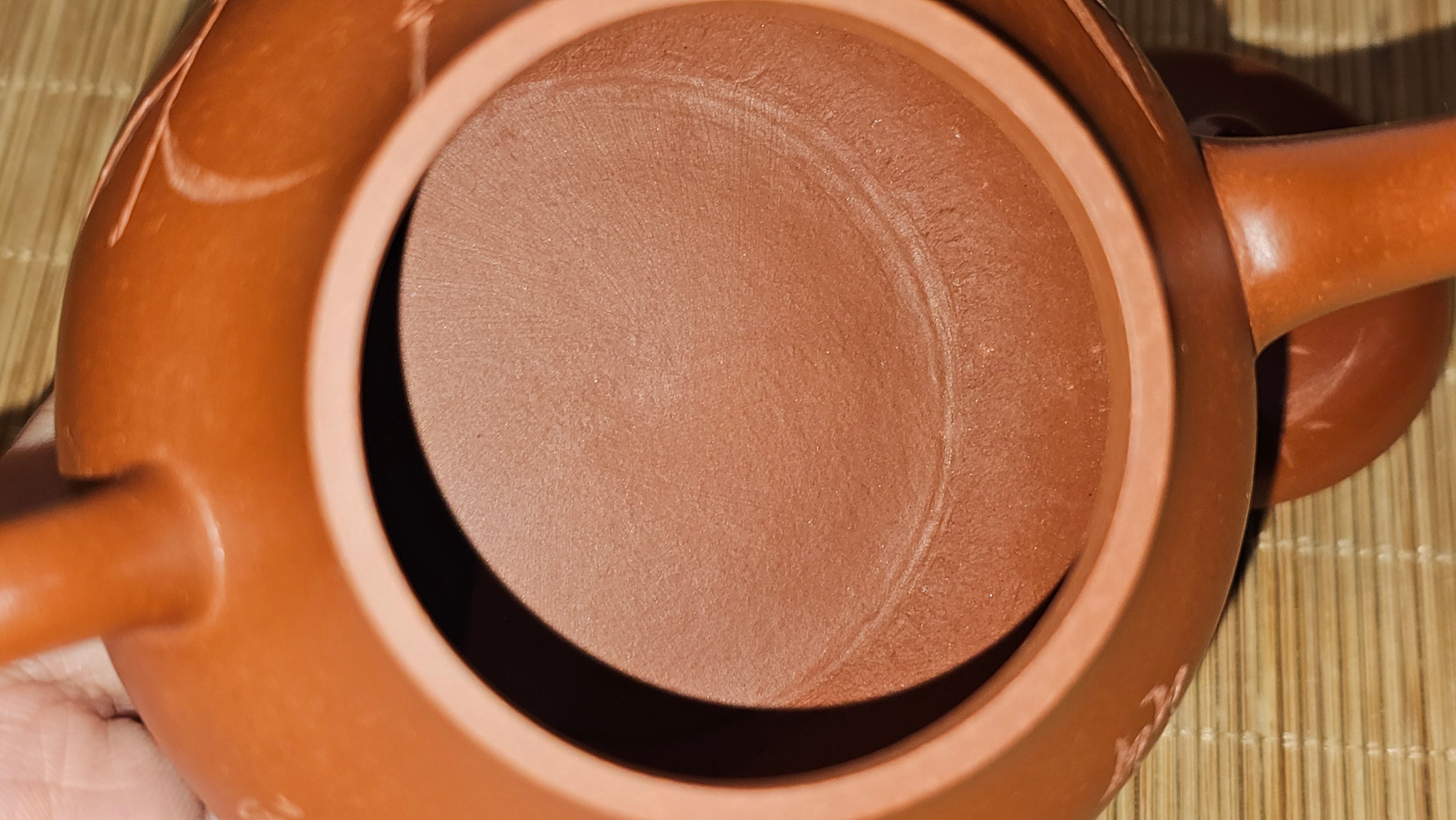 Li Xing 梨形, 170.3ml, Xiao Mei Yao Zhu Ni 小煤窑朱泥 by our Collaborative Craftsman Zhai Yi Yao 翟一耀。"竹韵茶香", 竹刻绘, Engraving of Bamboos and Calligraphy, by Craftsman Yi De Shu 一德书 ~ Congratulations to Mr M.P., 0019hrs 27th June 2025, Aurora, IL.