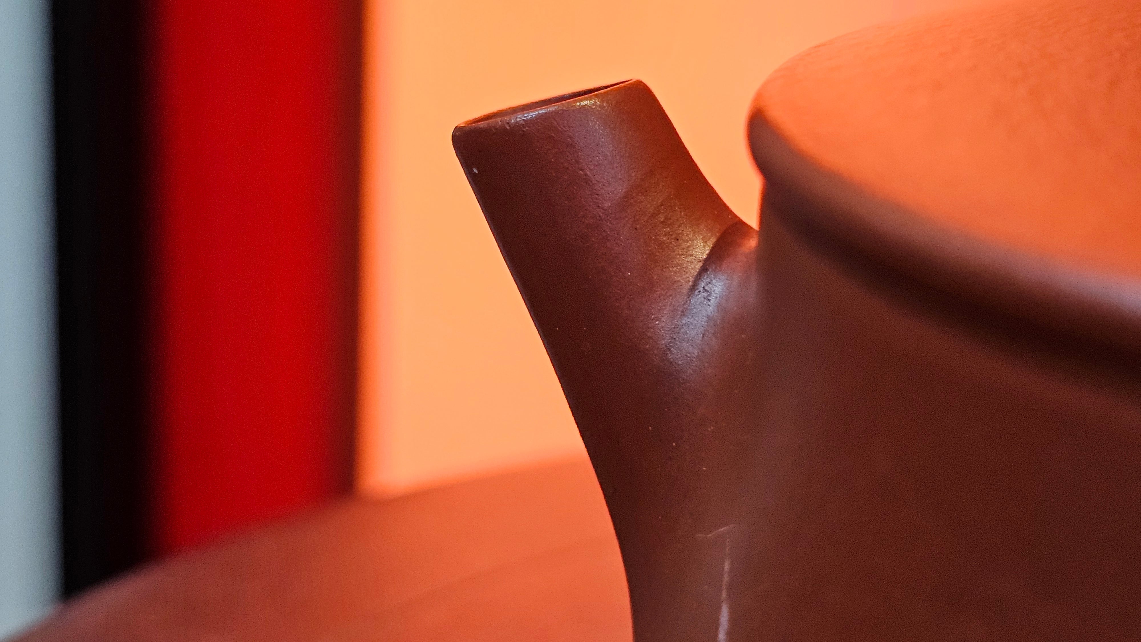 Yun Zhu 云柱 "Pillar of the Heavens", 141.8ml, Xiao Mei Yao Zhu Ni 小煤窑朱泥,  by our Collaborative Craftsman Wang Hui 王慧 ~ "劲竹凌风" and Bamboo Engraving by Craftsman Yi De Shu 一德书 ~ Congratulations to Mr D.!, 1109hrs 16th July 2025, Baldwin Park, CA.