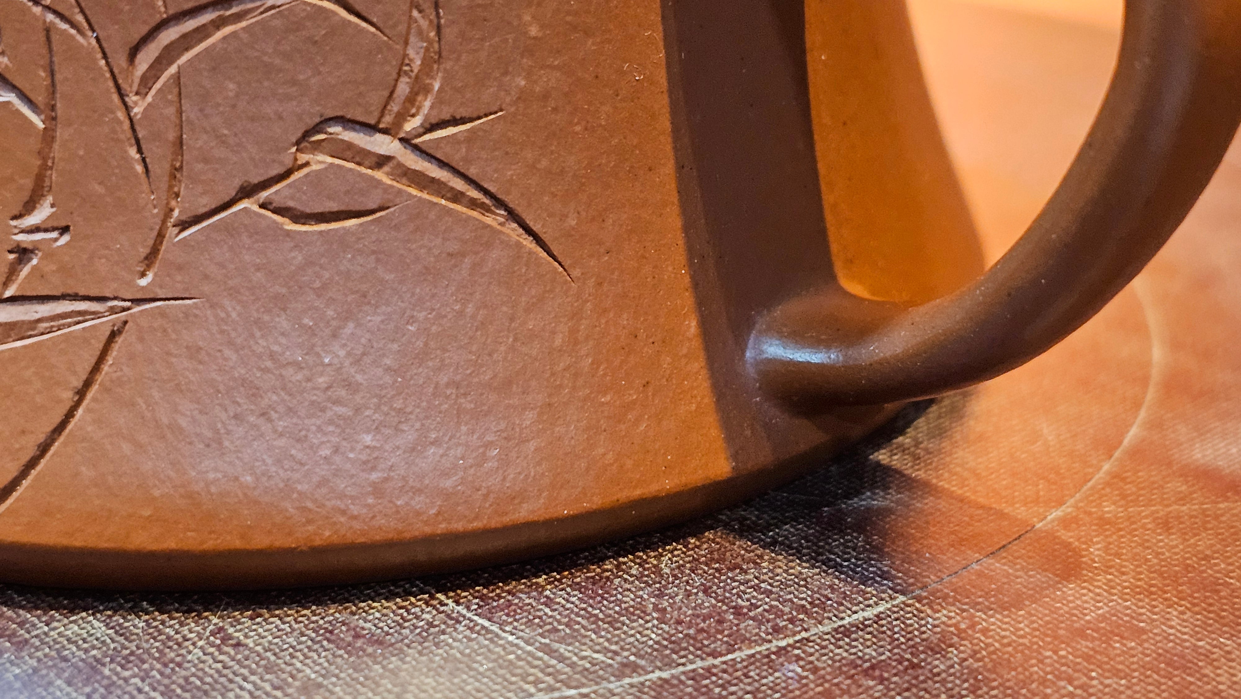 Yun Zhu 云柱 "Pillar of the Heavens", 141.8ml, Xiao Mei Yao Zhu Ni 小煤窑朱泥,  by our Collaborative Craftsman Wang Hui 王慧 ~ "劲竹凌风" and Bamboo Engraving by Craftsman Yi De Shu 一德书 ~ Congratulations to Mr D.!, 1109hrs 16th July 2025, Baldwin Park, CA.