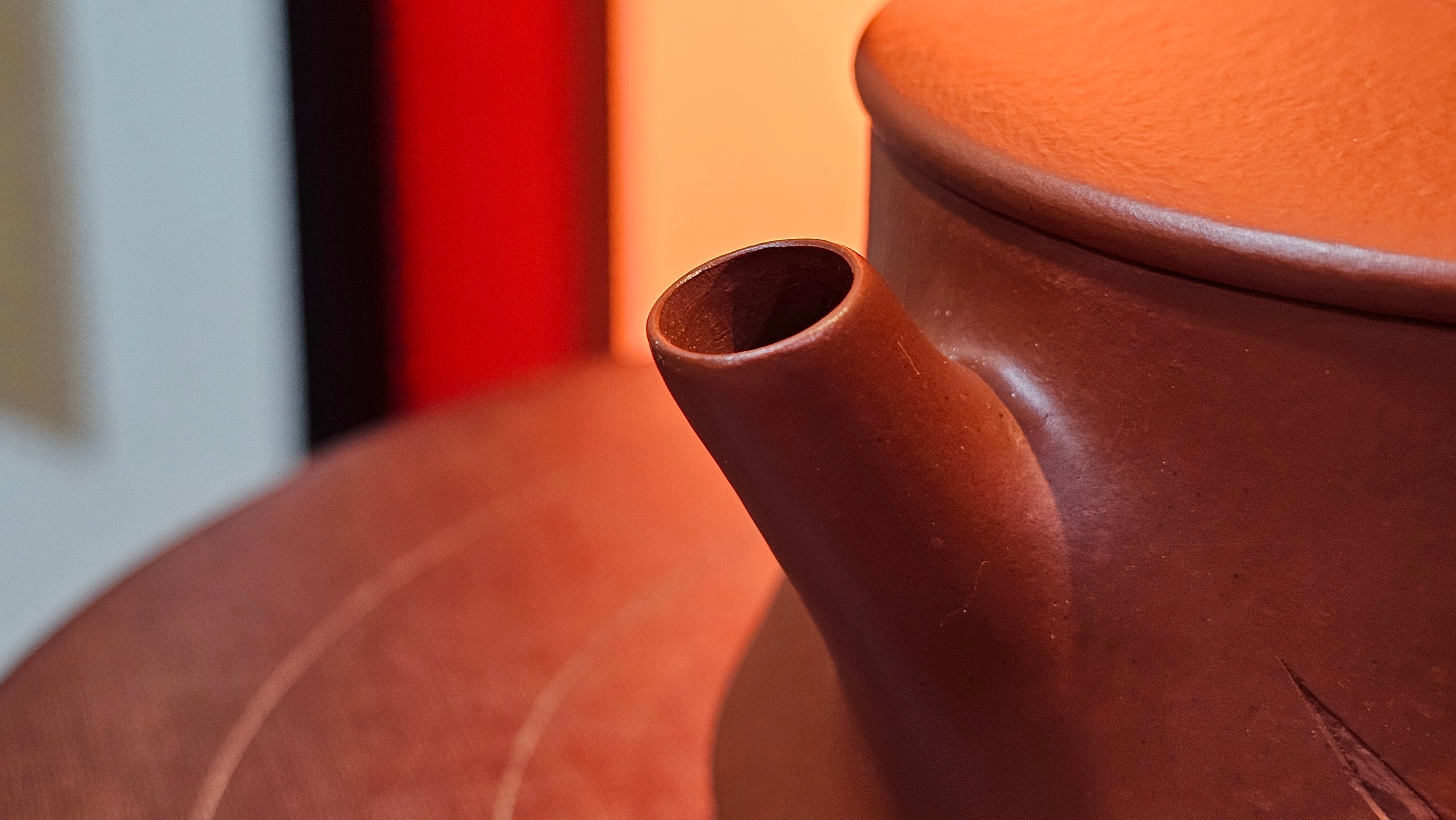 Yun Zhu 云柱 "Pillar of the Heavens", 141.8ml, Xiao Mei Yao Zhu Ni 小煤窑朱泥,  by our Collaborative Craftsman Wang Hui 王慧 ~ "劲竹凌风" and Bamboo Engraving by Craftsman Yi De Shu 一德书 ~ Congratulations to Mr D.!, 1109hrs 16th July 2025, Baldwin Park, CA.