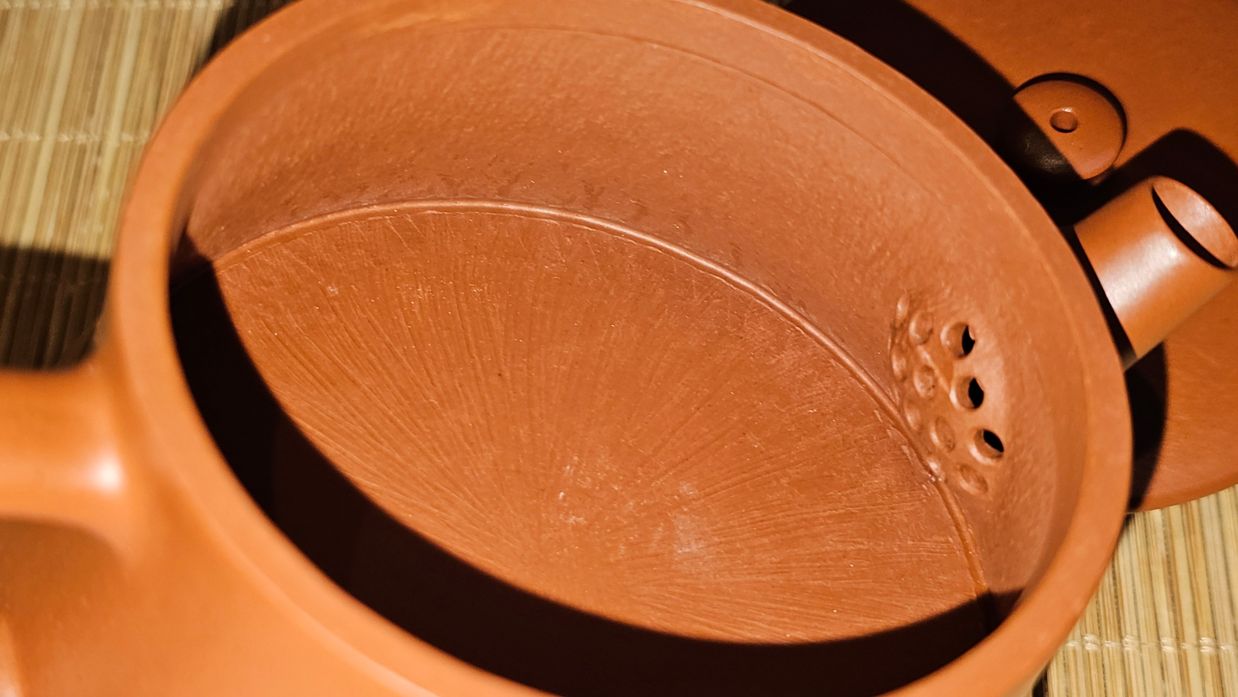 Yun Zhu 云柱 "Pillar of the Heavens", 141.8ml, Xiao Mei Yao Zhu Ni 小煤窑朱泥,  by our Collaborative Craftsman Wang Hui 王慧 ~ "劲竹凌风" and Bamboo Engraving by Craftsman Yi De Shu 一德书 ~ Congratulations to Mr D.!, 1109hrs 16th July 2025, Baldwin Park, CA.