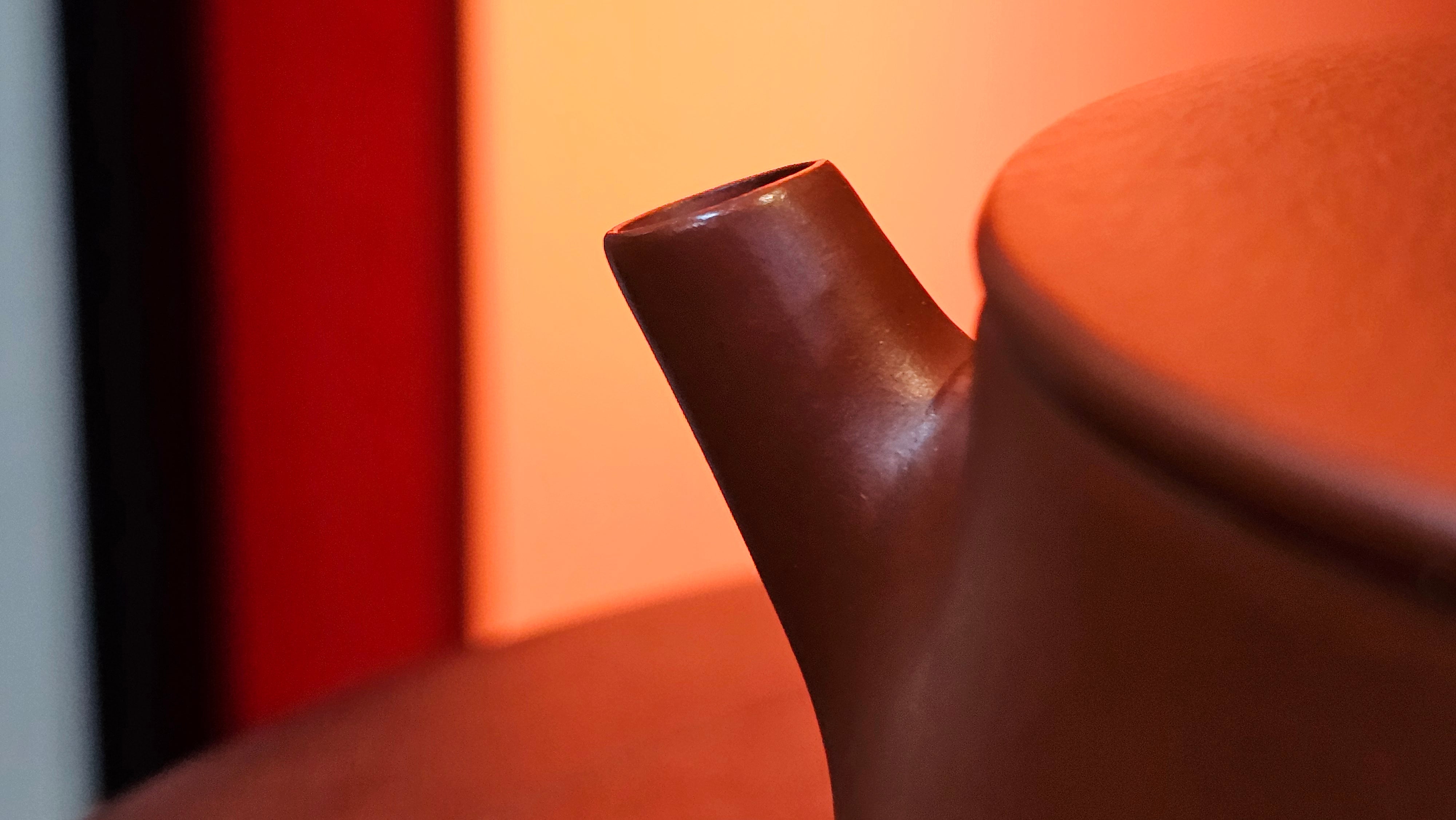 Yun Zhu 云柱 "Pillar of the Heavens", 140.3ml, Xiao Mei Yao Zhu Ni 小煤窑朱泥,  by our Collaborative Craftsman Wang Hui 王慧 ~ "劲竹凌风" and Bamboo Engraving by Craftsman Yi De Shu 一德书 ~ Congratulations to Mr B.H.S., 0015hrs 26th July 2025, Jakarta! Indonesia🇮🇩.