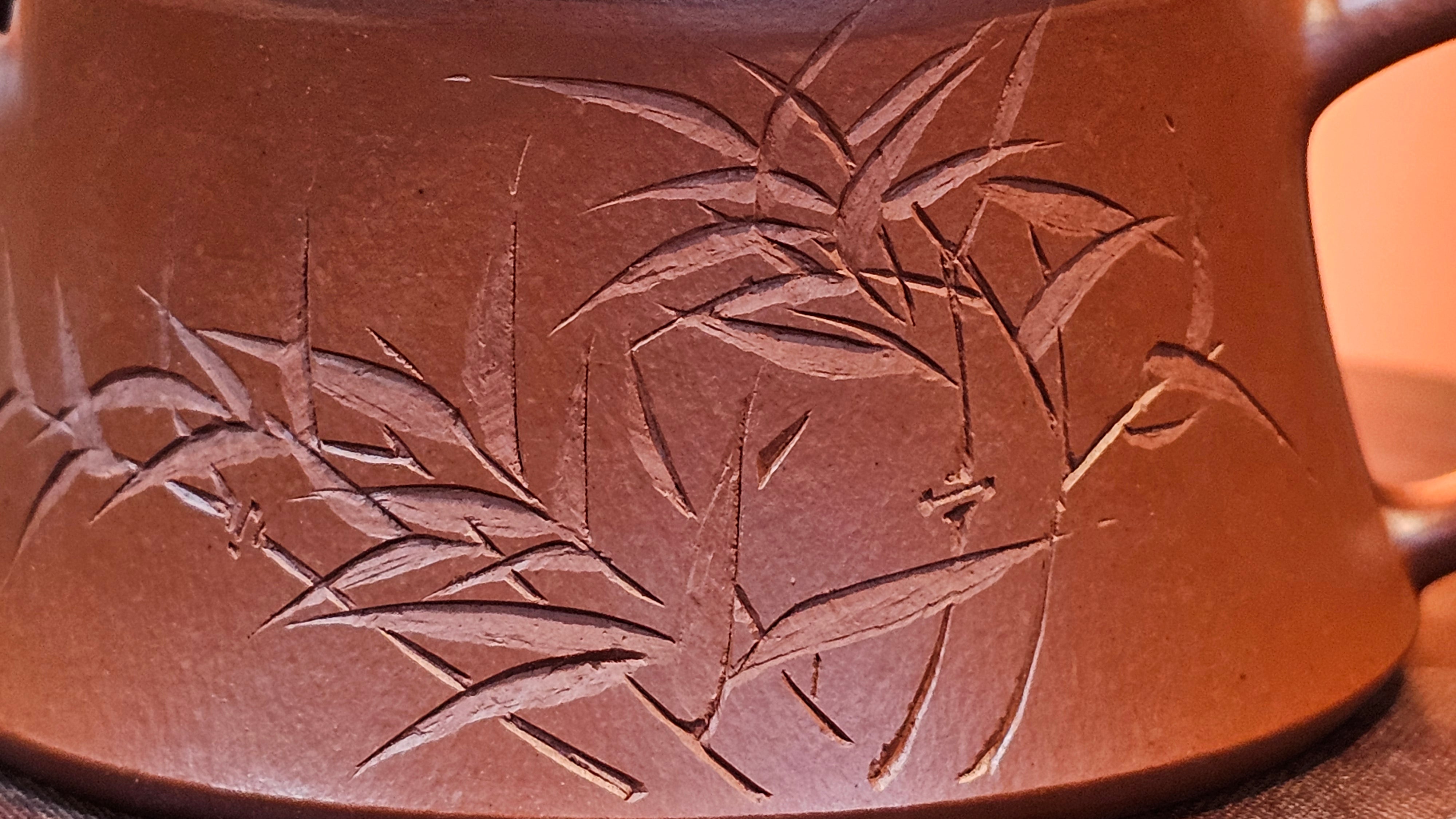 Yun Zhu 云柱 "Pillar of the Heavens", 140.3ml, Xiao Mei Yao Zhu Ni 小煤窑朱泥,  by our Collaborative Craftsman Wang Hui 王慧 ~ "劲竹凌风" and Bamboo Engraving by Craftsman Yi De Shu 一德书 ~ Congratulations to Mr B.H.S., 0015hrs 26th July 2025, Jakarta! Indonesia🇮🇩.