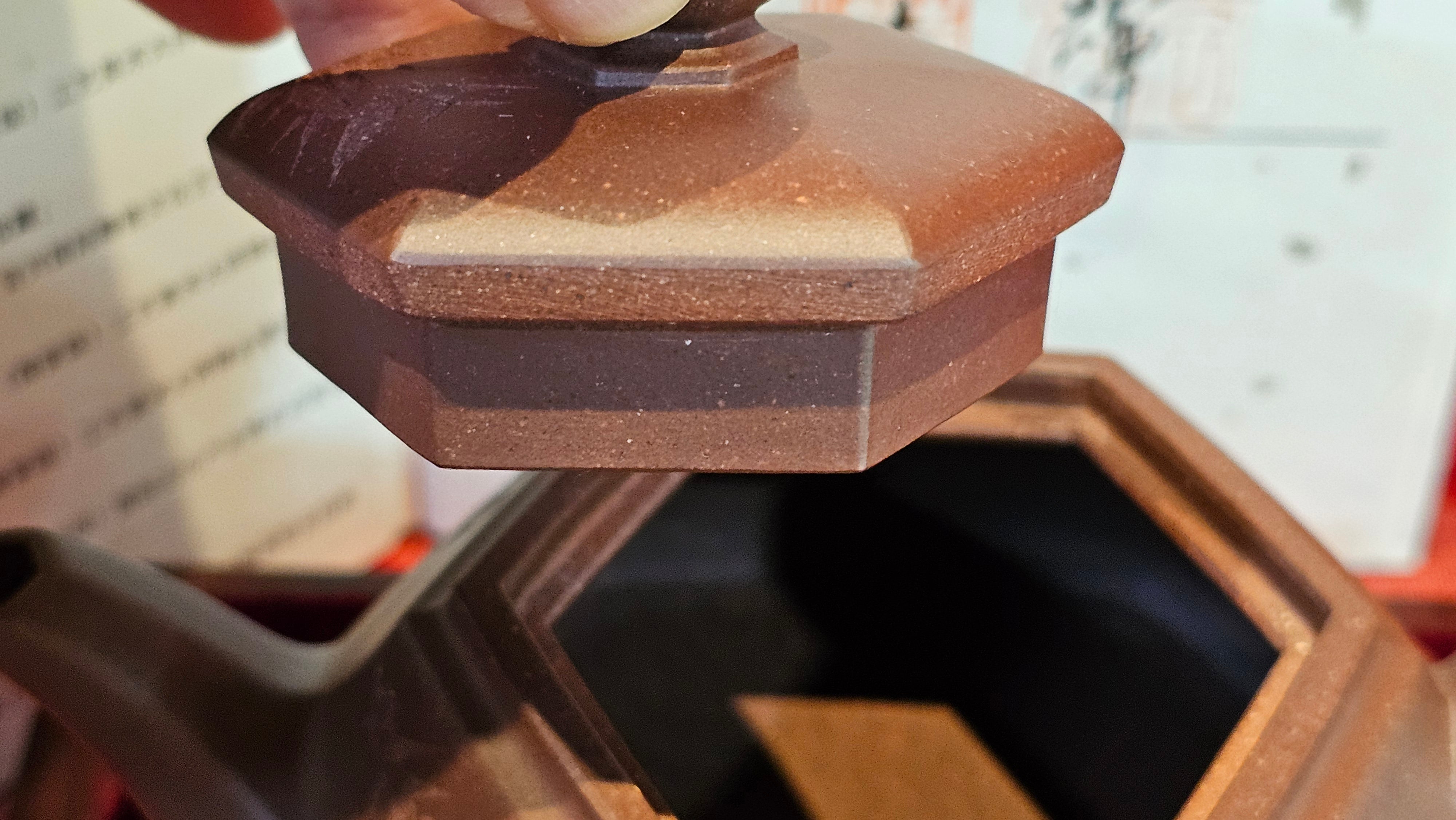 《六方半月》"Liu Fang Ban Yue", 289.3ml, "品茗却在香醇外，此是人生一味禅" and Bamboo engraving, Di Cao Qing Zi Ni 底槽青紫泥, by L2A Senior Consummate Artist Yuan Hui 袁辉 ~ Congratulations to Mr J.G., 0150hrs 20th July 2025! New South Wales, Australia🇦🇺!