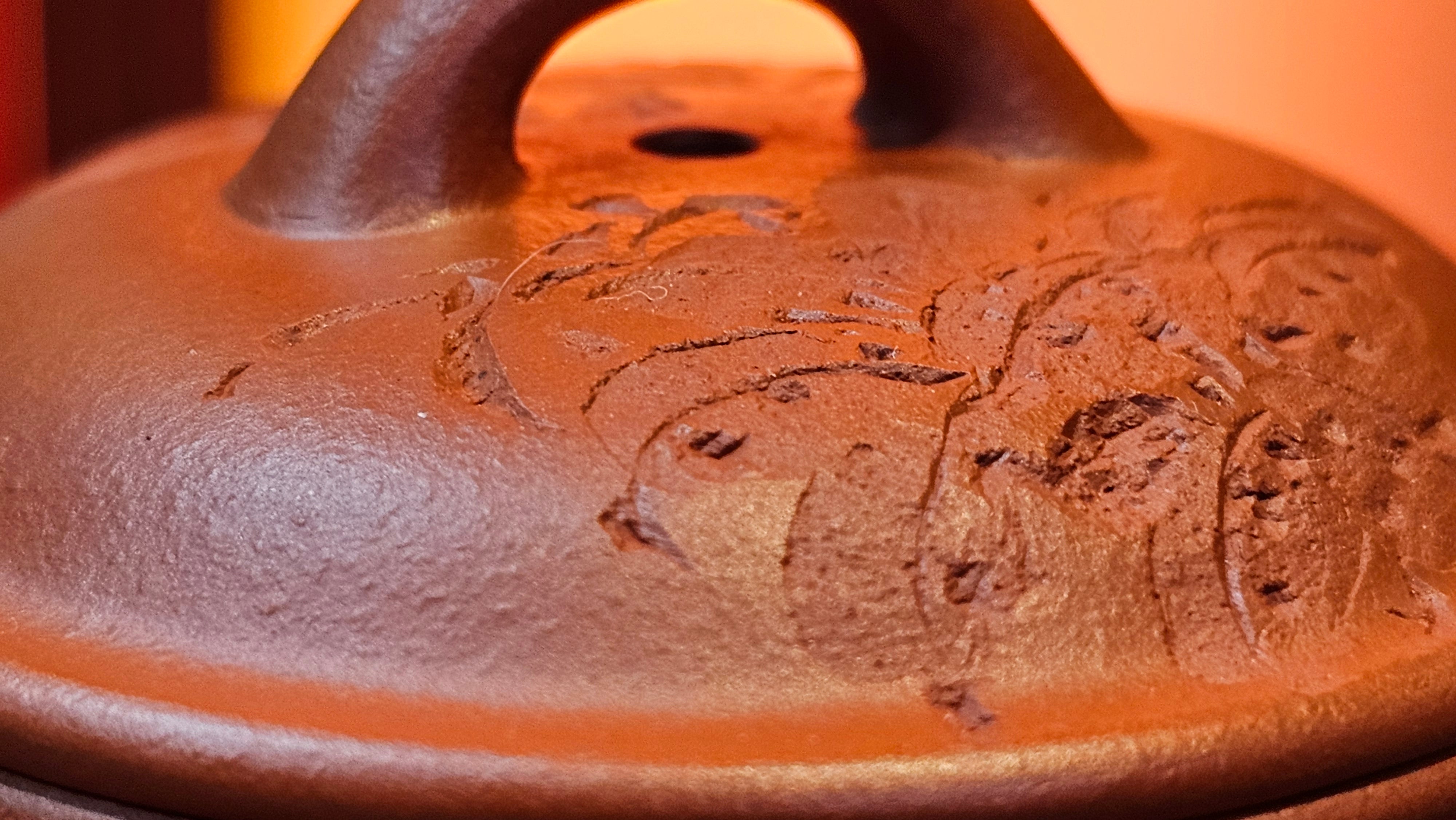 Meng Chen San Zu《孟臣三足》, 186.6ml, Xiao Hong Ni 小红泥, by our Craftsman Zhang Huan 张欢, Engraving by Craftsman Pe'eng Pe'eng 芃芃 ~ Congratulations!to Ms C.W., 1158hrs 20th July 2025, Sunnyvale, CA.