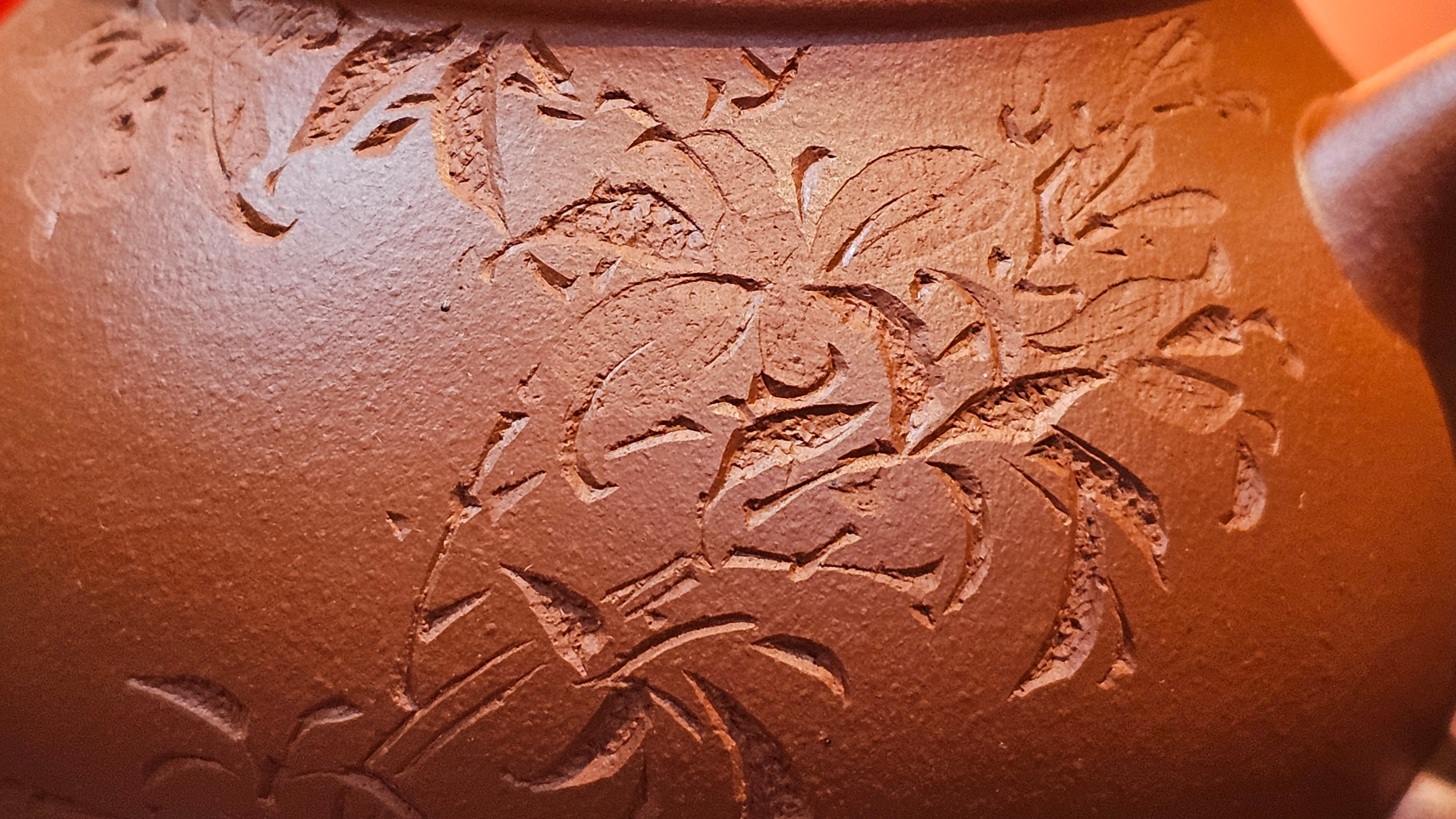 Meng Chen San Zu《孟臣三足》, 186.6ml, Xiao Hong Ni 小红泥, by our Craftsman Zhang Huan 张欢, Engraving by Craftsman Pe'eng Pe'eng 芃芃 ~ Congratulations!to Ms C.W., 1158hrs 20th July 2025, Sunnyvale, CA.