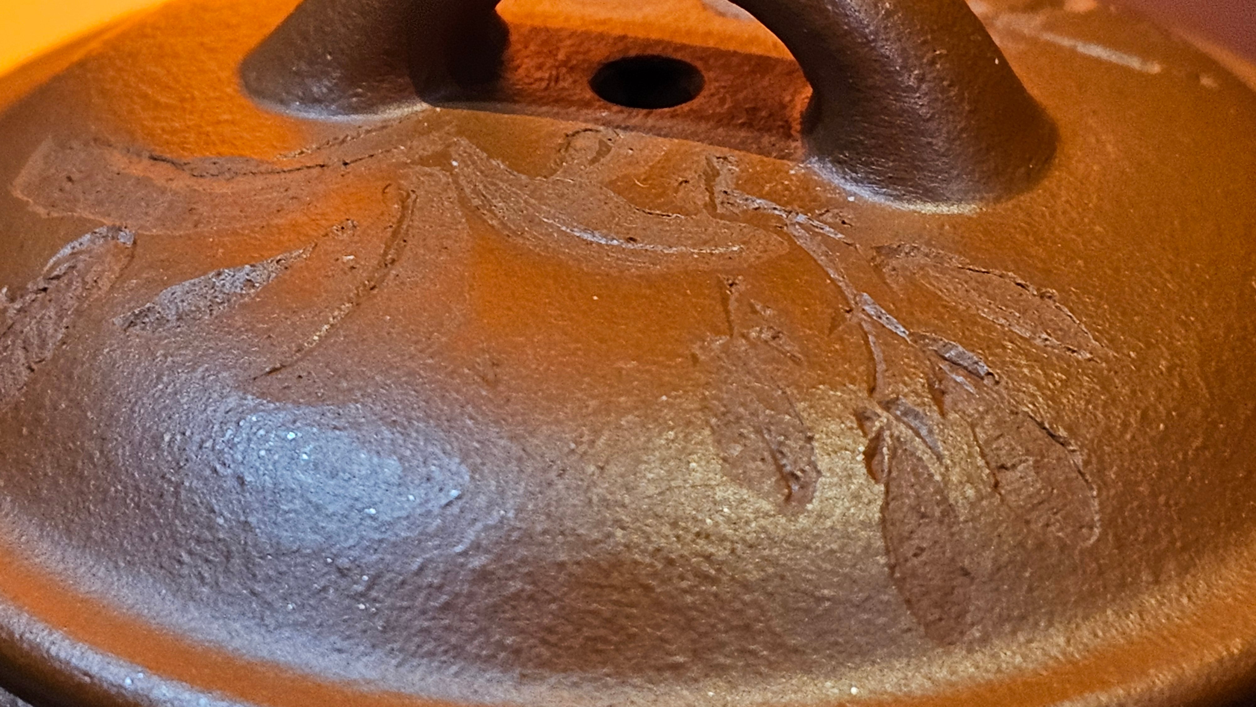 Meng Chen San Zu《孟臣三足》, 186.6ml, Xiao Hong Ni 小红泥, by our Craftsman Zhang Huan 张欢, Engraving by Craftsman Pe'eng Pe'eng 芃芃 ~ Congratulations!to Ms C.W., 1158hrs 20th July 2025, Sunnyvale, CA.