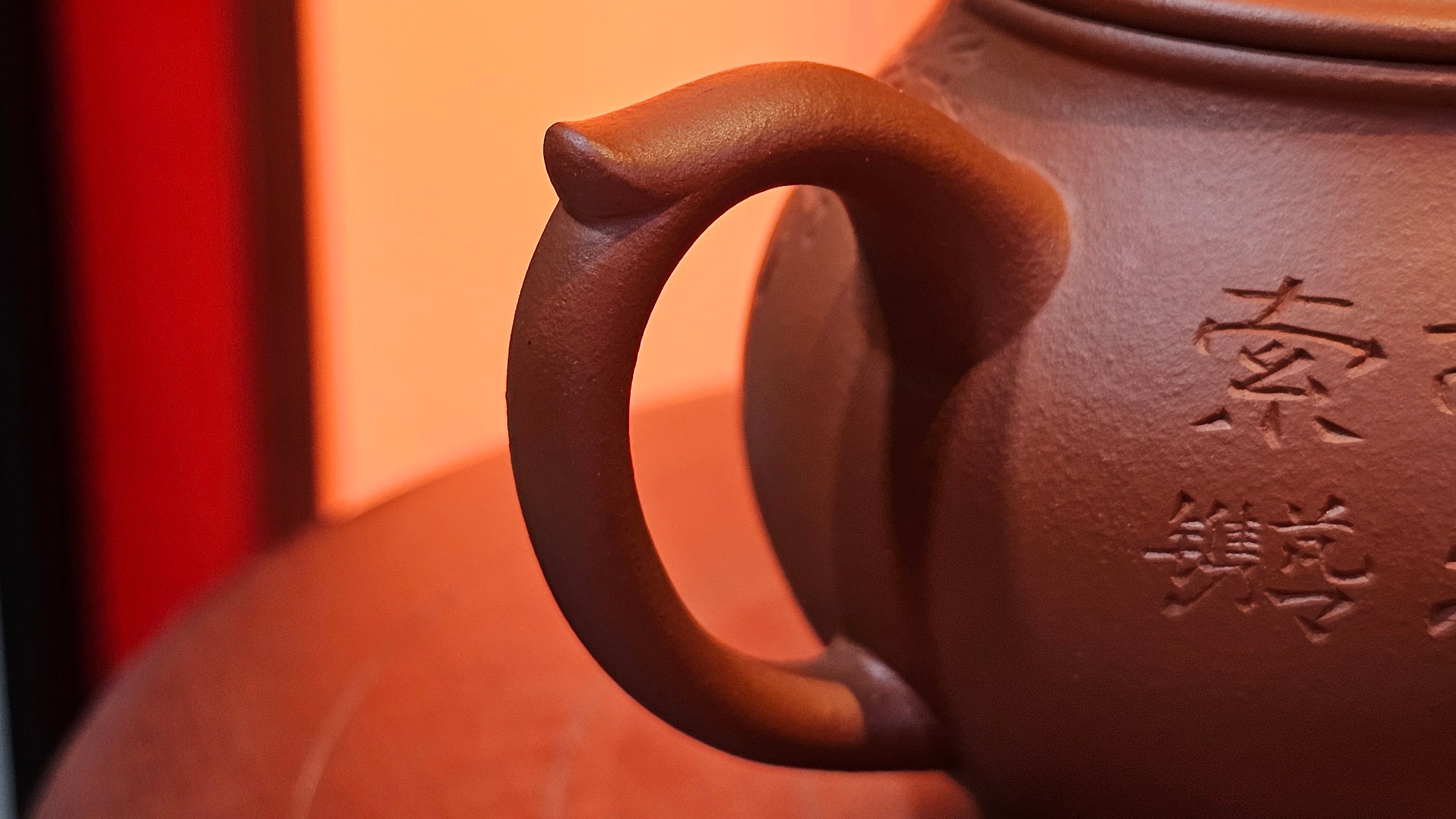 Meng Chen San Zu《孟臣三足》, 186.6ml, Xiao Hong Ni 小红泥, by our Craftsman Zhang Huan 张欢, Engraving by Craftsman Pe'eng Pe'eng 芃芃 ~ Congratulations!to Ms C.W., 1158hrs 20th July 2025, Sunnyvale, CA.