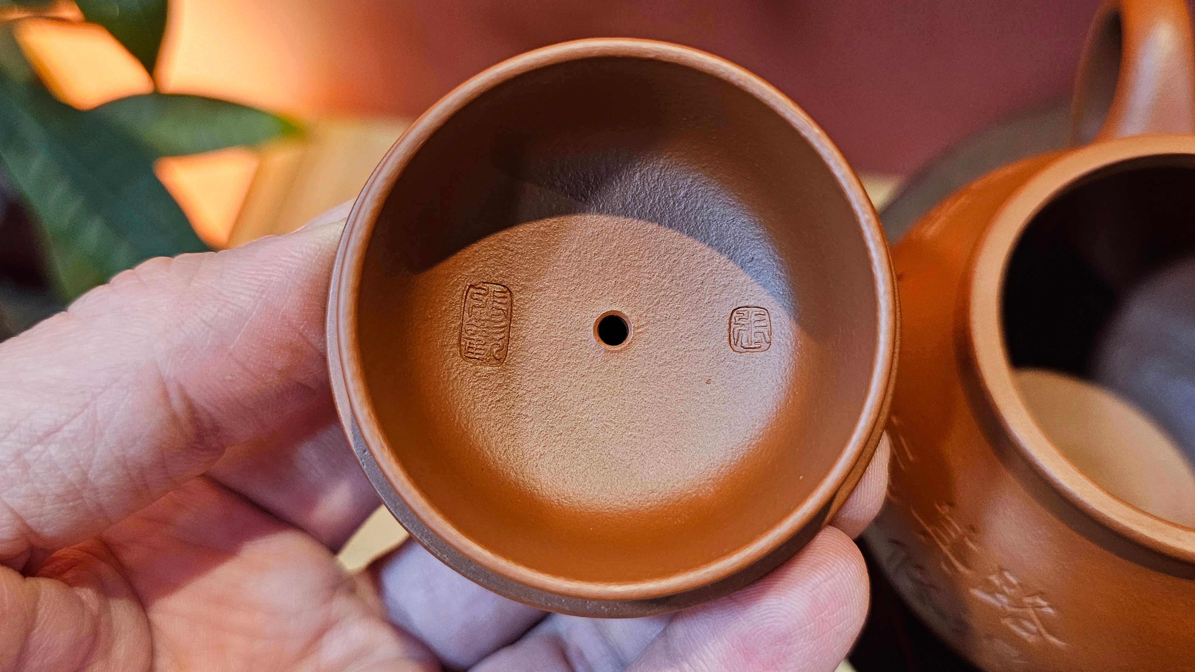 Meng Chen San Zu《孟臣三足》, 186.6ml, Xiao Hong Ni 小红泥, by our Craftsman Zhang Huan 张欢, Engraving by Craftsman Pe'eng Pe'eng 芃芃 ~ Congratulations!to Ms C.W., 1158hrs 20th July 2025, Sunnyvale, CA.