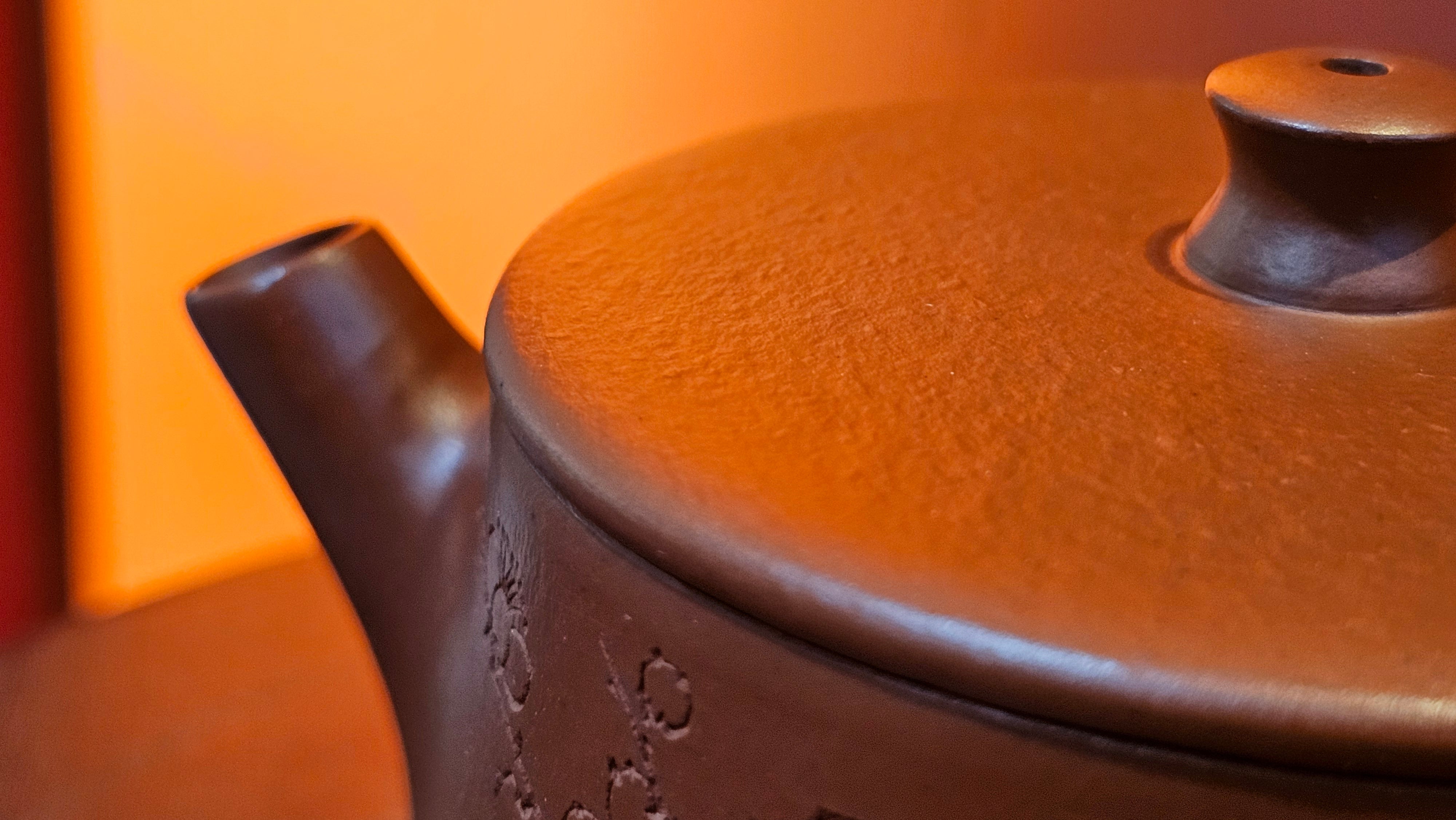 Yun Zhu 云柱 "Pillar of the Heavens", 140.6ml, Xiao Mei Yao Zhu Ni 小煤窑朱泥, by our Collaborative Craftsman Wang Hui 王慧 ~ "梅开五福" and Plum Blossoms Engraving by Craftsman Yi De Shu 一德书 ~ Congratulations to Mr M.S.! 1646hrs 6th August 2025, Southbury, CT!