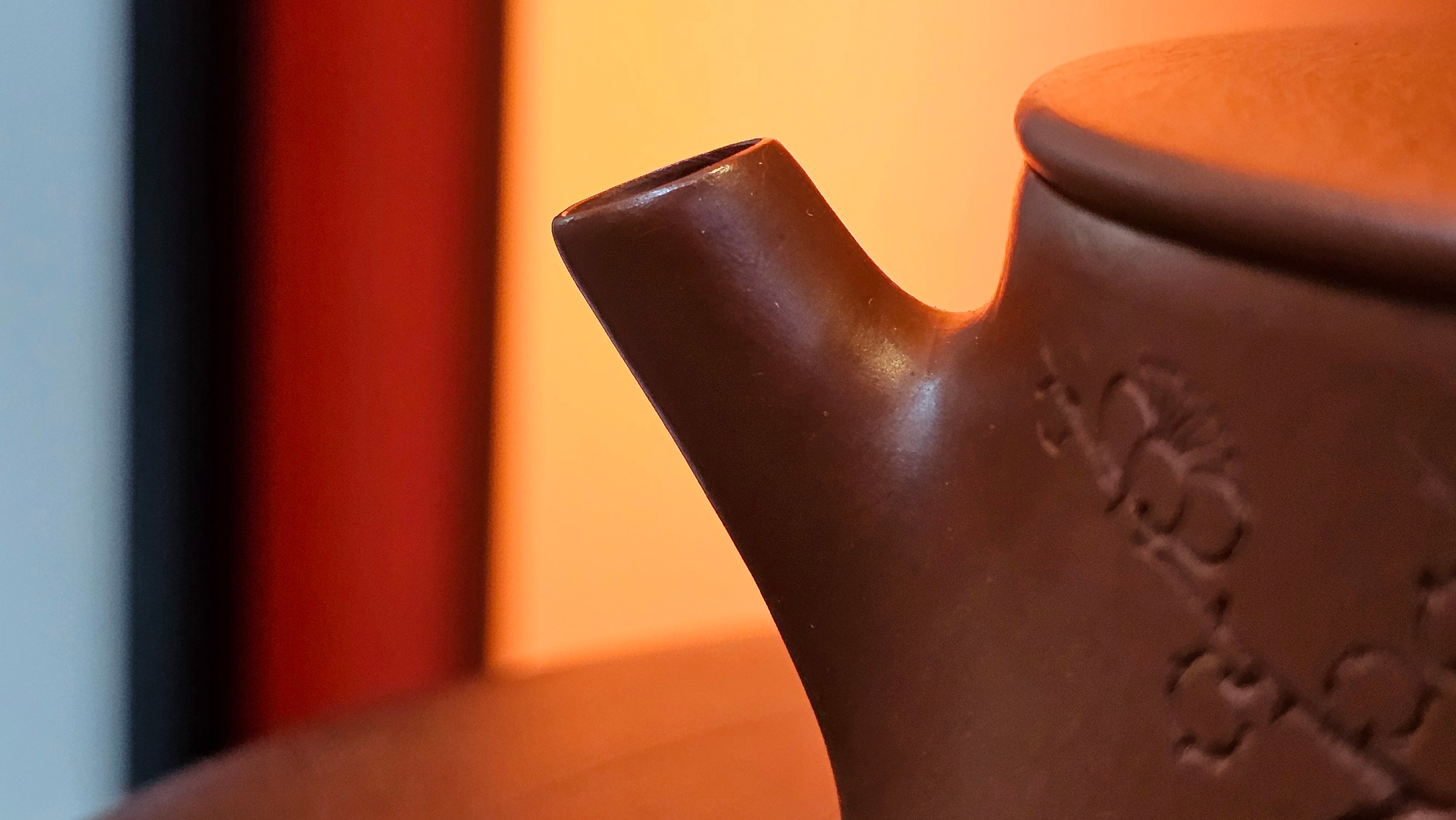 Yun Zhu 云柱 "Pillar of the Heavens", 140.6ml, Xiao Mei Yao Zhu Ni 小煤窑朱泥, by our Collaborative Craftsman Wang Hui 王慧 ~ "梅开五福" and Plum Blossoms Engraving by Craftsman Yi De Shu 一德书 ~ Congratulations to Mr M.S.! 1646hrs 6th August 2025, Southbury, CT!