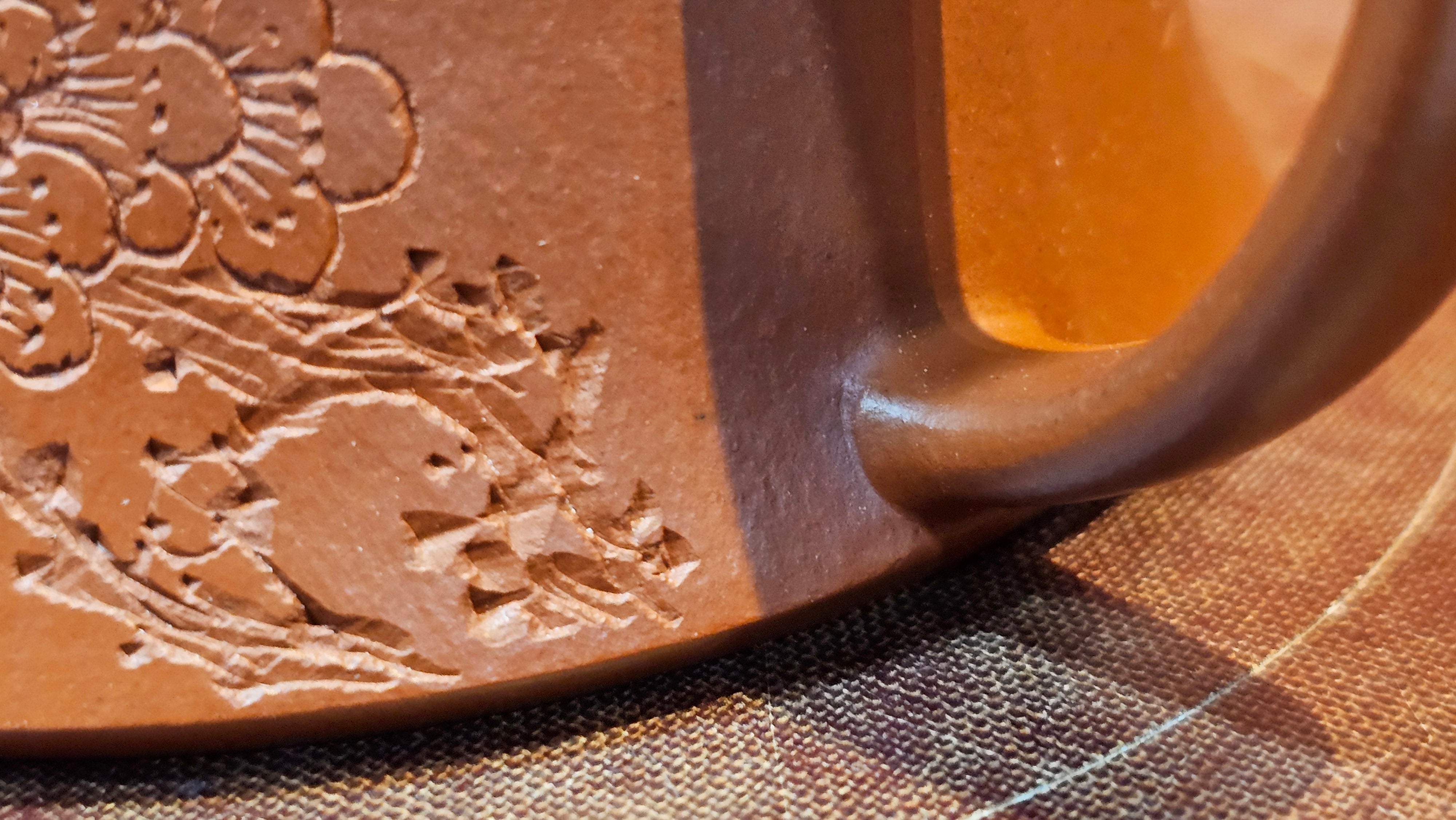 Yun Zhu 云柱 "Pillar of the Heavens", 140.6ml, Xiao Mei Yao Zhu Ni 小煤窑朱泥, by our Collaborative Craftsman Wang Hui 王慧 ~ "梅开五福" and Plum Blossoms Engraving by Craftsman Yi De Shu 一德书 ~ Congratulations to Mr M.S.! 1646hrs 6th August 2025, Southbury, CT!