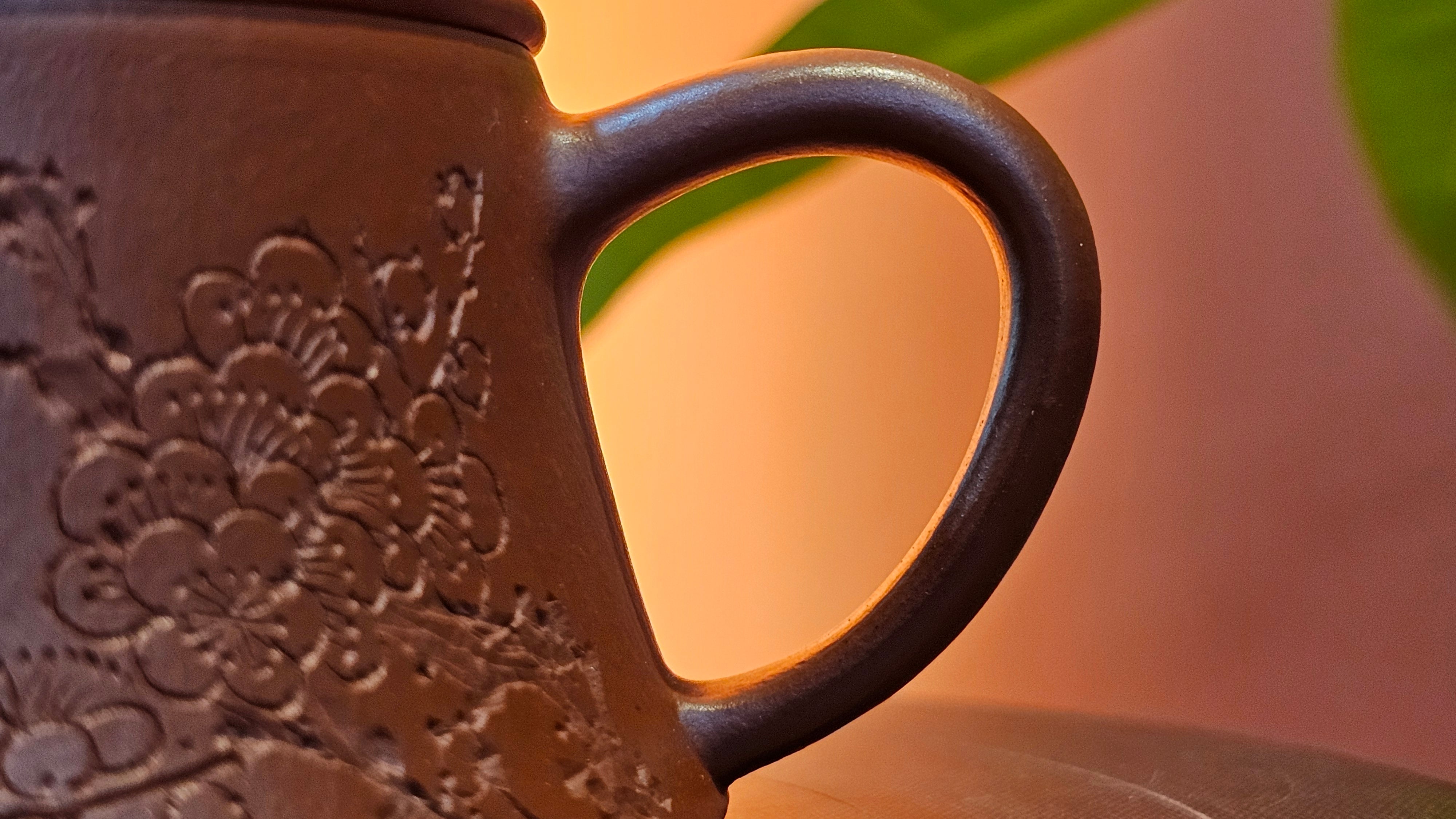 Yun Zhu 云柱 "Pillar of the Heavens", 140.6ml, Xiao Mei Yao Zhu Ni 小煤窑朱泥, by our Collaborative Craftsman Wang Hui 王慧 ~ "梅开五福" and Plum Blossoms Engraving by Craftsman Yi De Shu 一德书 ~ Congratulations to Mr M.S.! 1646hrs 6th August 2025, Southbury, CT!