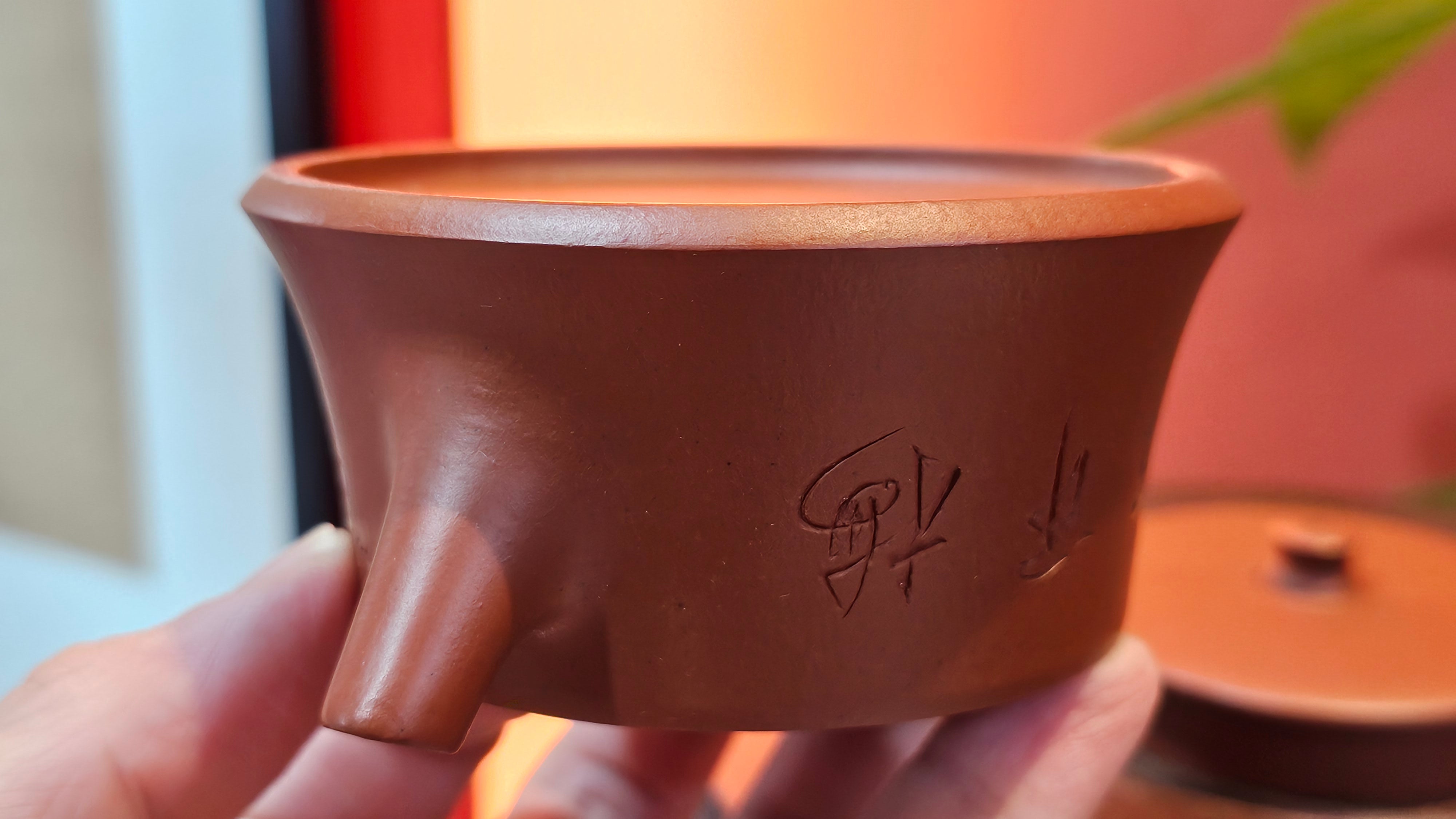 Yun Zhu 云柱 "Pillar of the Heavens", 140.6ml, Xiao Mei Yao Zhu Ni 小煤窑朱泥, by our Collaborative Craftsman Wang Hui 王慧 ~ "梅开五福" and Plum Blossoms Engraving by Craftsman Yi De Shu 一德书 ~ Congratulations to Mr M.S.! 1646hrs 6th August 2025, Southbury, CT!