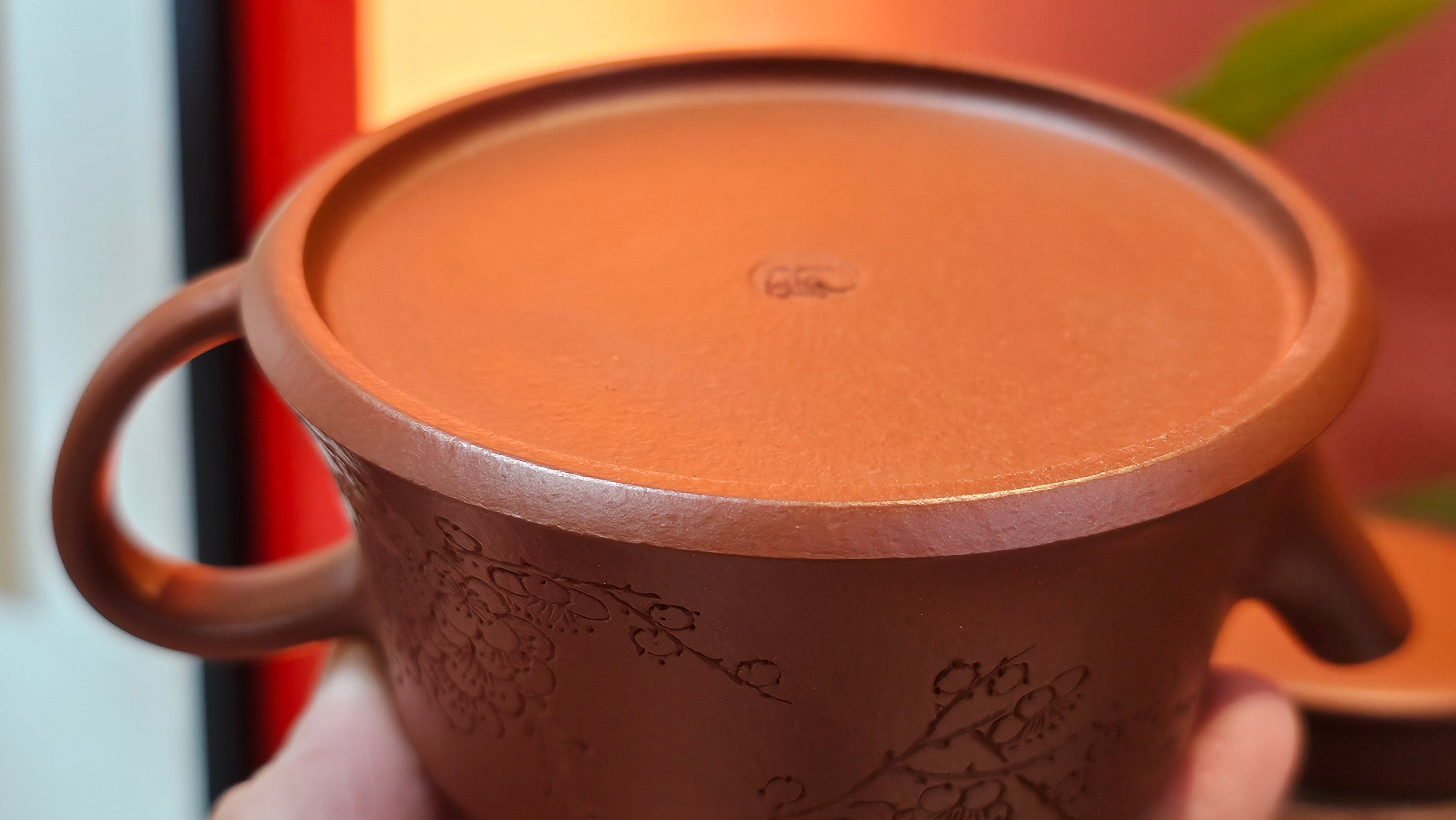 Yun Zhu 云柱 "Pillar of the Heavens", 140.6ml, Xiao Mei Yao Zhu Ni 小煤窑朱泥, by our Collaborative Craftsman Wang Hui 王慧 ~ "梅开五福" and Plum Blossoms Engraving by Craftsman Yi De Shu 一德书 ~ Congratulations to Mr M.S.! 1646hrs 6th August 2025, Southbury, CT!