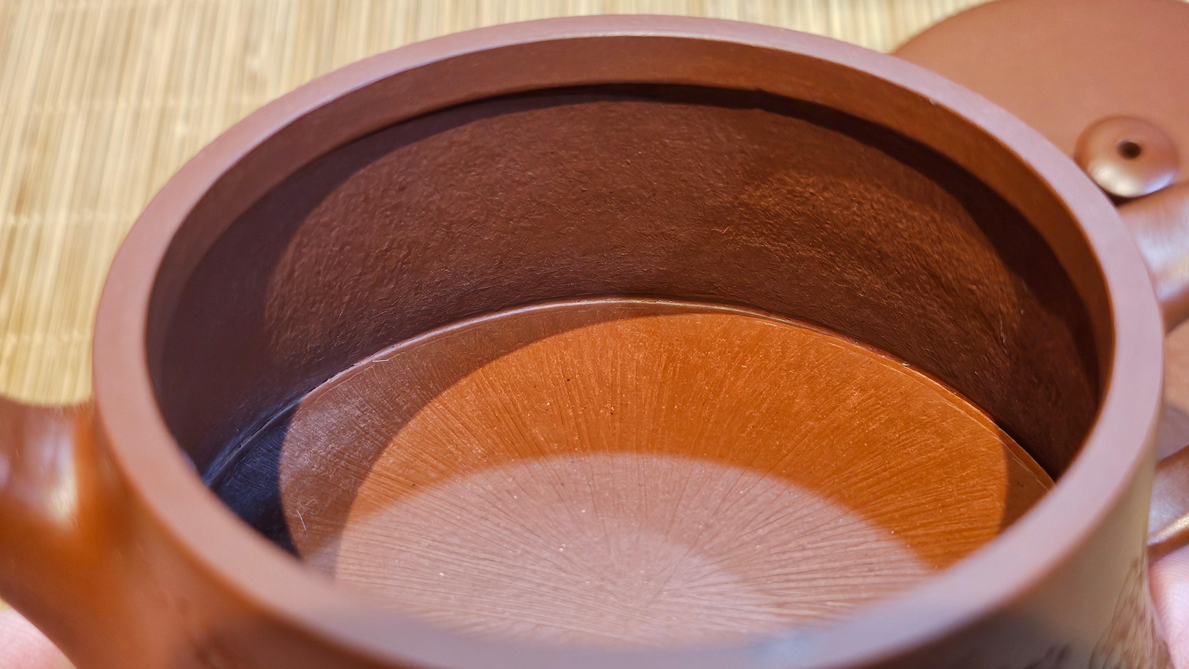 Yun Zhu 云柱 "Pillar of the Heavens", 140.6ml, Xiao Mei Yao Zhu Ni 小煤窑朱泥, by our Collaborative Craftsman Wang Hui 王慧 ~ "梅开五福" and Plum Blossoms Engraving by Craftsman Yi De Shu 一德书 ~ Congratulations to Mr M.S.! 1646hrs 6th August 2025, Southbury, CT!