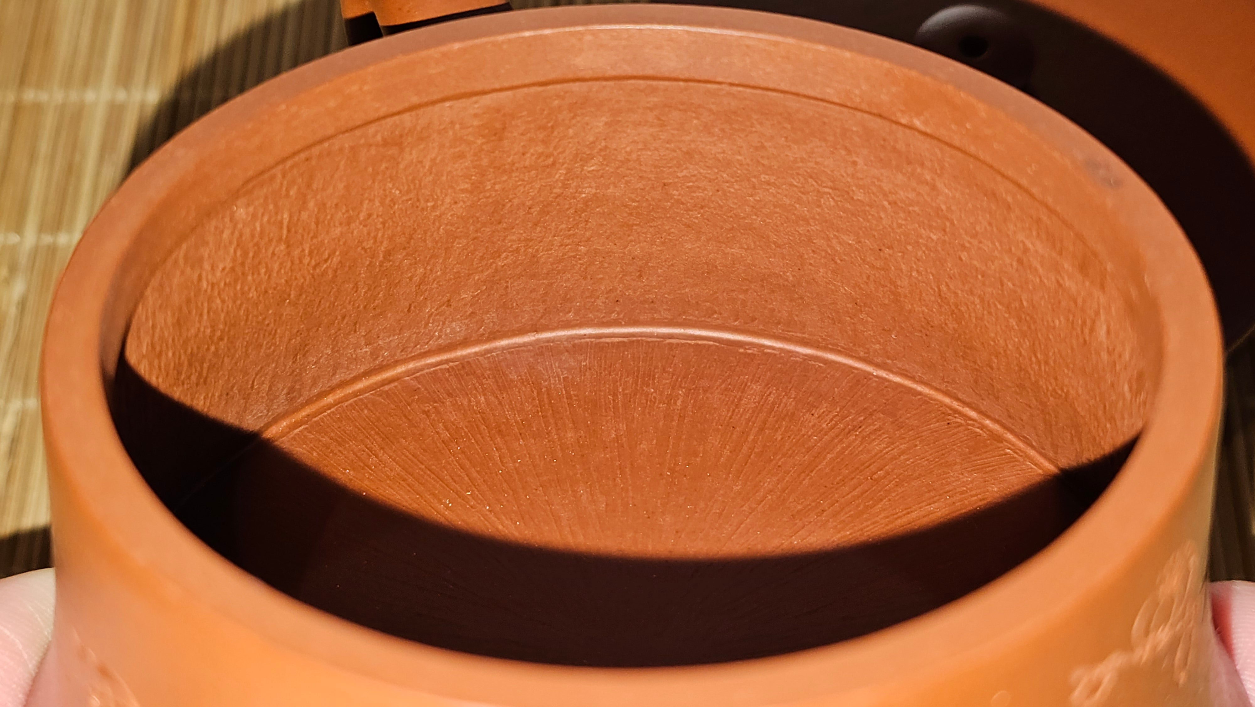 Yun Zhu 云柱 "Pillar of the Heavens", 140.6ml, Xiao Mei Yao Zhu Ni 小煤窑朱泥, by our Collaborative Craftsman Wang Hui 王慧 ~ "梅开五福" and Plum Blossoms Engraving by Craftsman Yi De Shu 一德书 ~ Congratulations to Mr M.S.! 1646hrs 6th August 2025, Southbury, CT!