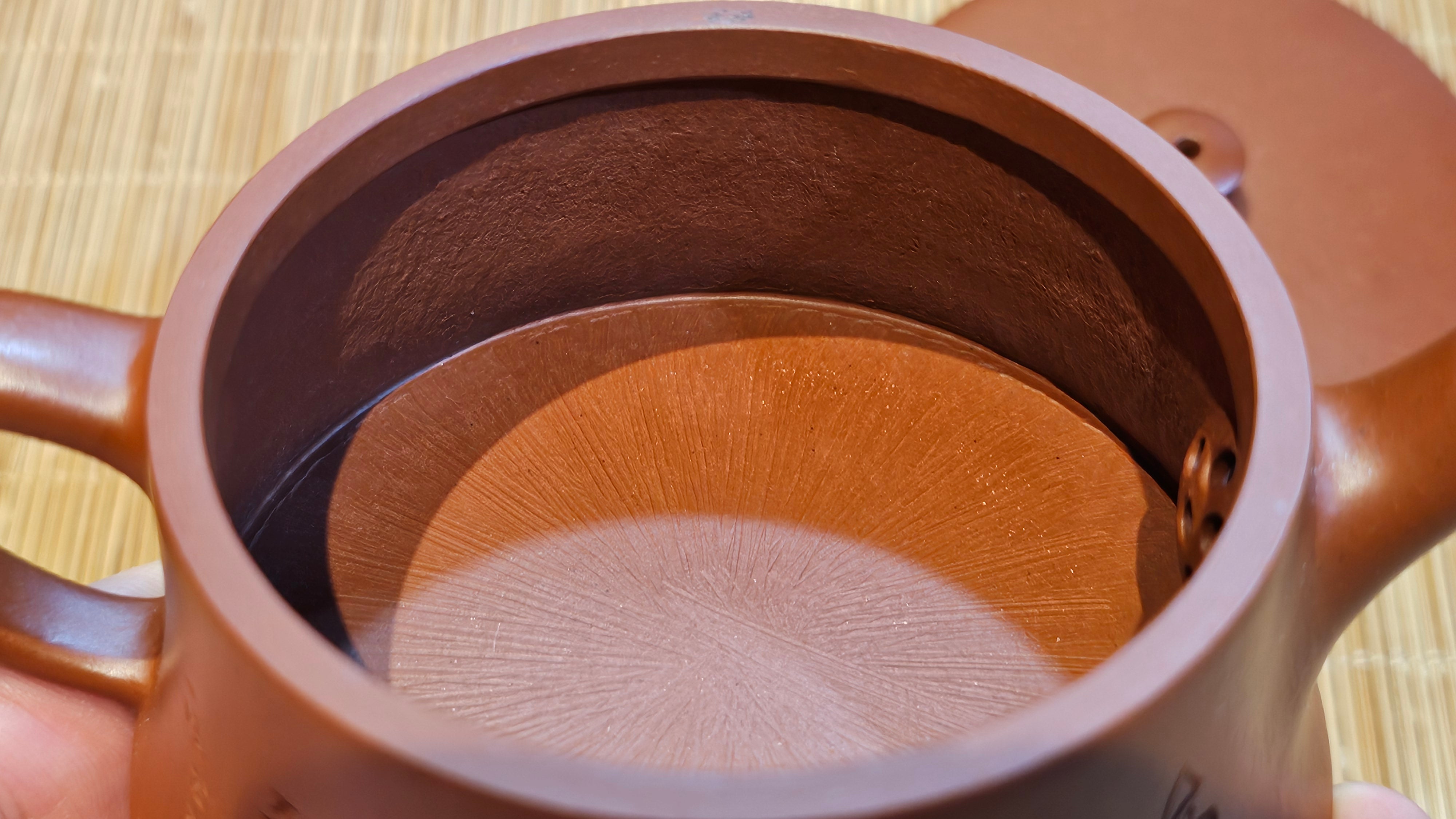 Yun Zhu 云柱 "Pillar of the Heavens", 140.6ml, Xiao Mei Yao Zhu Ni 小煤窑朱泥, by our Collaborative Craftsman Wang Hui 王慧 ~ "梅开五福" and Plum Blossoms Engraving by Craftsman Yi De Shu 一德书 ~ Congratulations to Mr M.S.! 1646hrs 6th August 2025, Southbury, CT!