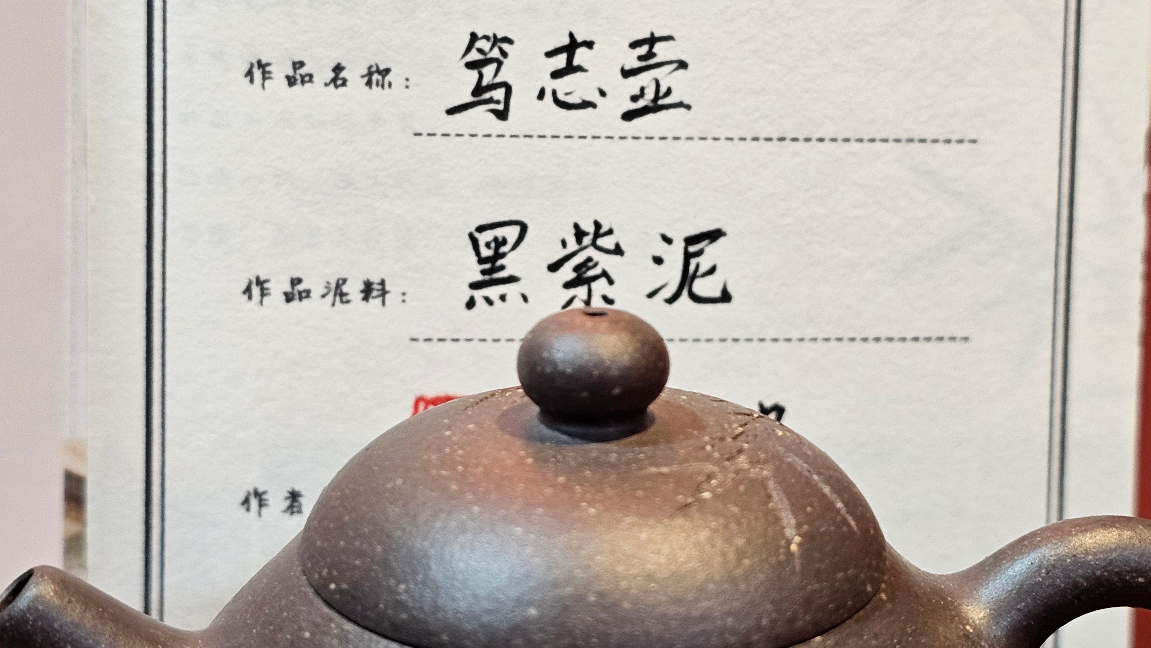 Du Zhi Hu《笃志壶》, 171.9ml, Hei Zi Ni 黑紫泥, by our Craftsman Zhang Huan 张欢, Calligraphy and Bamboo Engraving by Craftsman Yi Cheng 逸成 ~ !Congratulations to Ms M.L.!!1011hrs 8th August 2025, Phoenix, AZ!