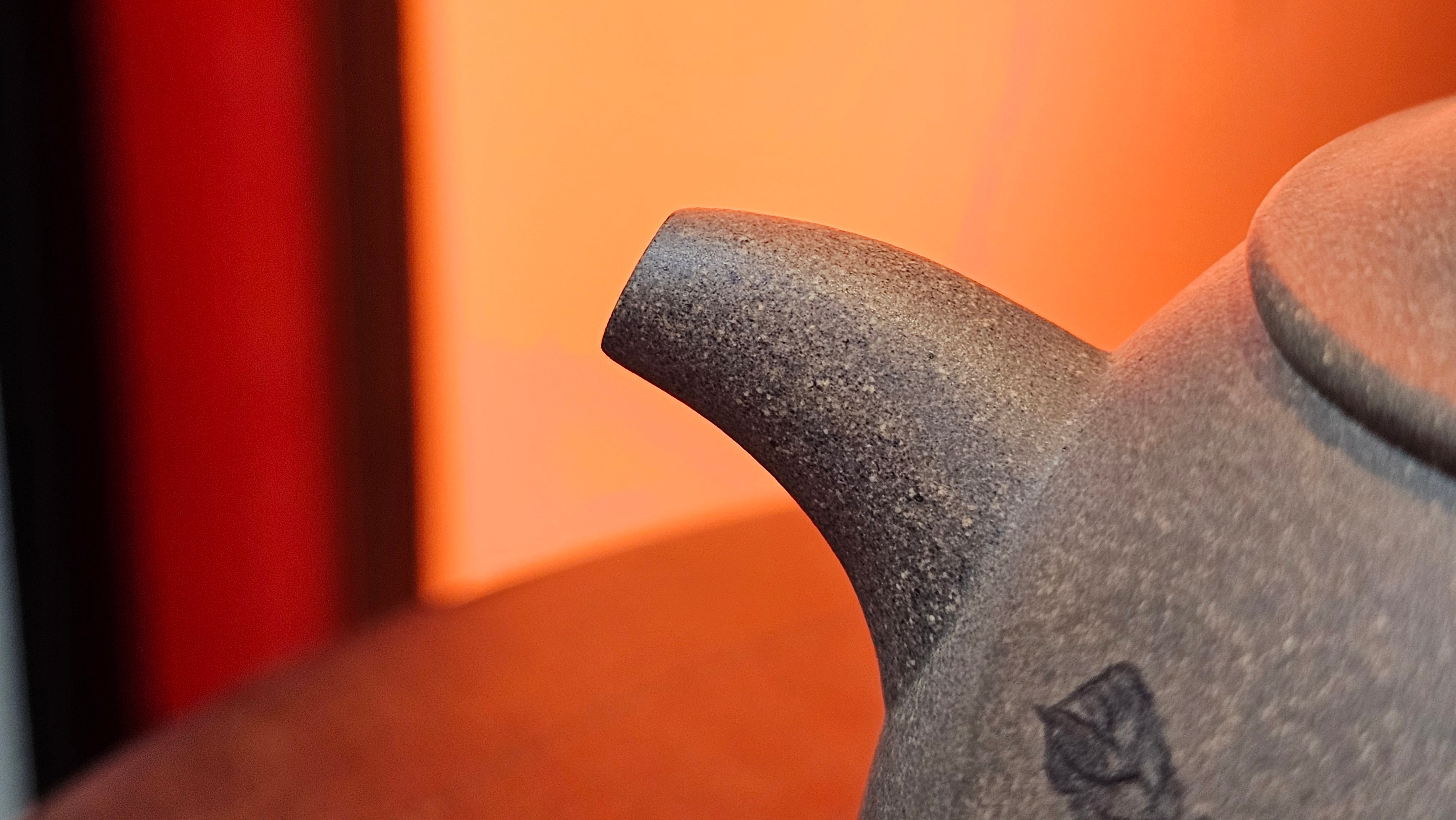 Ban Yue Hu《半月壶》~ "Half Moon Pot", 140.8ml, Qing Hui Duan 青灰段泥, by our Craftsman Zhang Huan 张欢, "Qing Gong Tu" 清供图 Engraving by Craftsman Nan Shan Lao Ren 南山老人 ~ Congratulations to Ms M.L.! 0831hrs 10th August 2025! Phoenix, AZ!