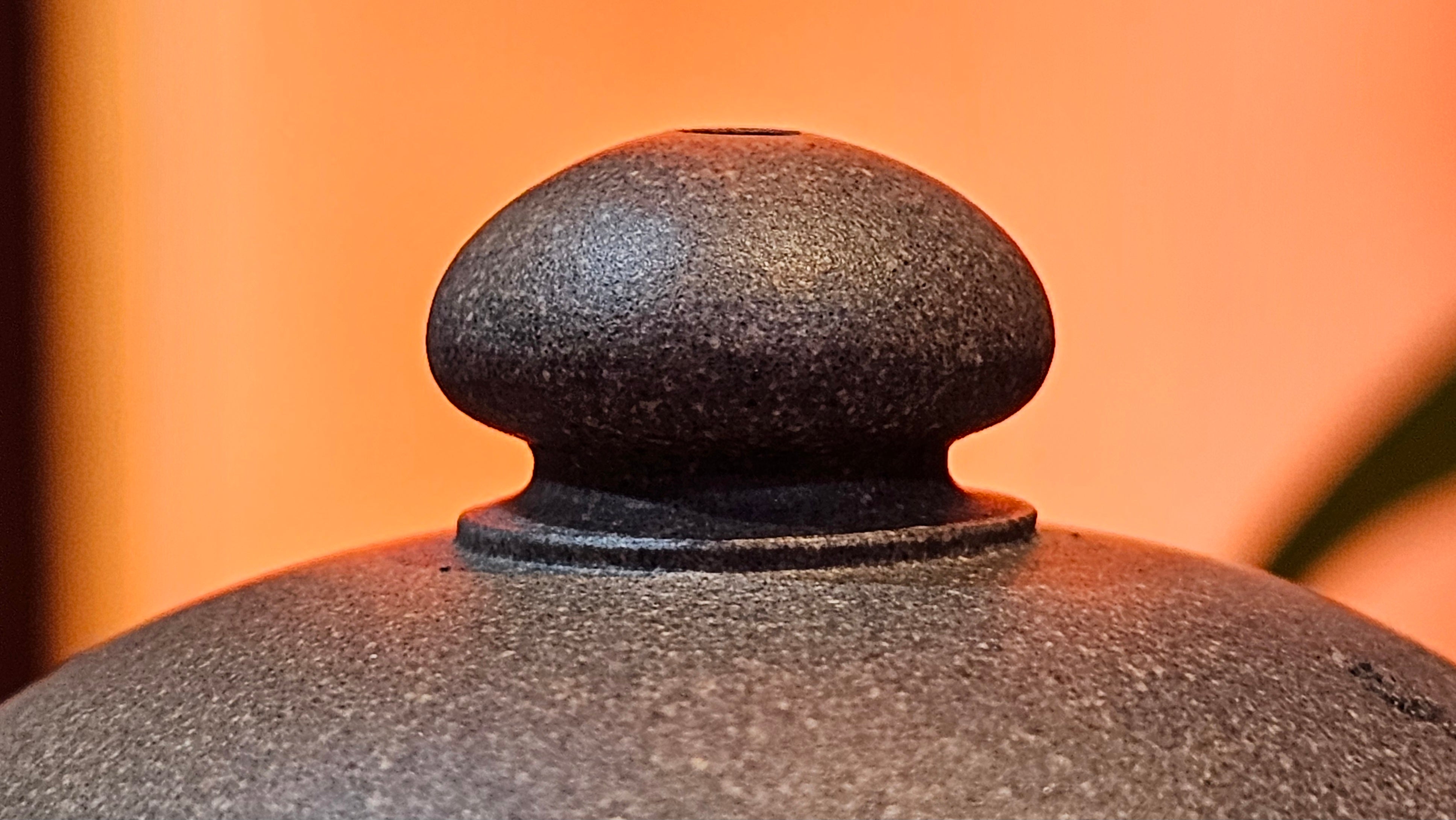 Ban Yue Hu《半月壶》~ "Half Moon Pot", 140.8ml, Qing Hui Duan 青灰段泥, by our Craftsman Zhang Huan 张欢, "Qing Gong Tu" 清供图 Engraving by Craftsman Nan Shan Lao Ren 南山老人 ~ Congratulations to Ms M.L.! 0831hrs 10th August 2025! Phoenix, AZ!