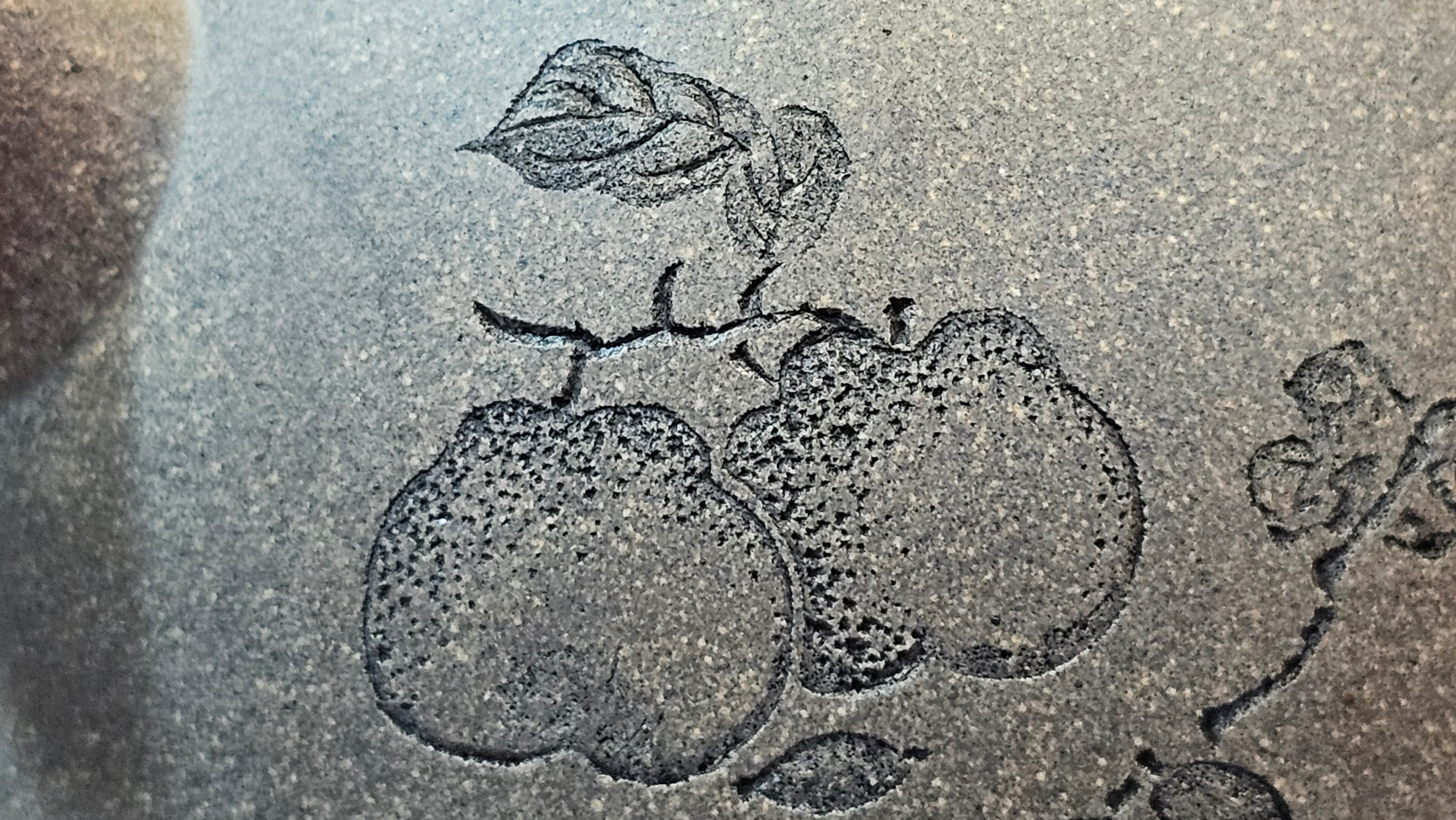 Ban Yue Hu《半月壶》~ "Half Moon Pot", 140.8ml, Qing Hui Duan 青灰段泥, by our Craftsman Zhang Huan 张欢, "Qing Gong Tu" 清供图 Engraving by Craftsman Nan Shan Lao Ren 南山老人 ~ Congratulations to Ms M.L.! 0831hrs 10th August 2025! Phoenix, AZ!