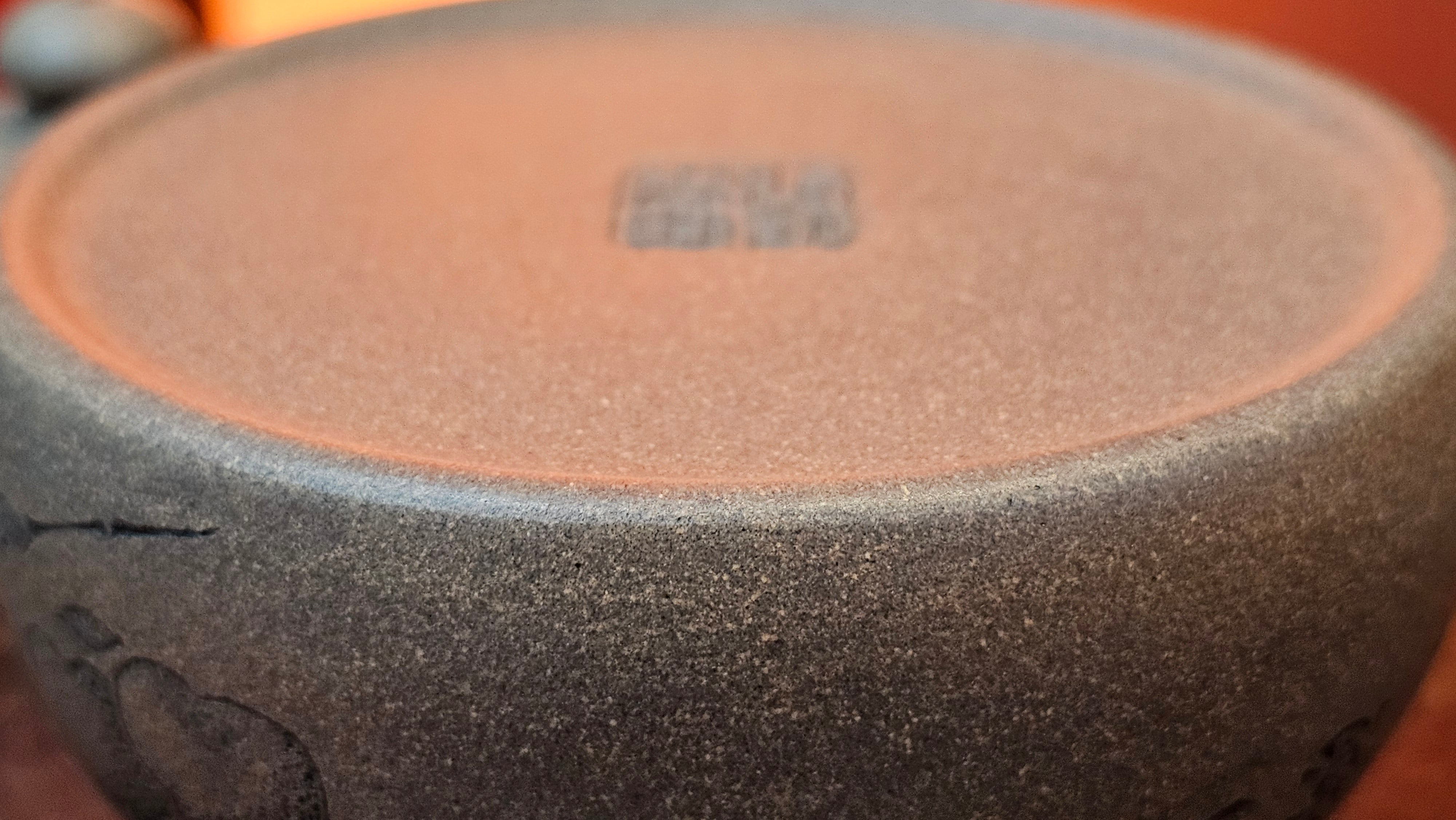 Ban Yue Hu《半月壶》~ "Half Moon Pot", 140.8ml, Qing Hui Duan 青灰段泥, by our Craftsman Zhang Huan 张欢, "Qing Gong Tu" 清供图 Engraving by Craftsman Nan Shan Lao Ren 南山老人 ~ Congratulations to Ms M.L.! 0831hrs 10th August 2025! Phoenix, AZ!