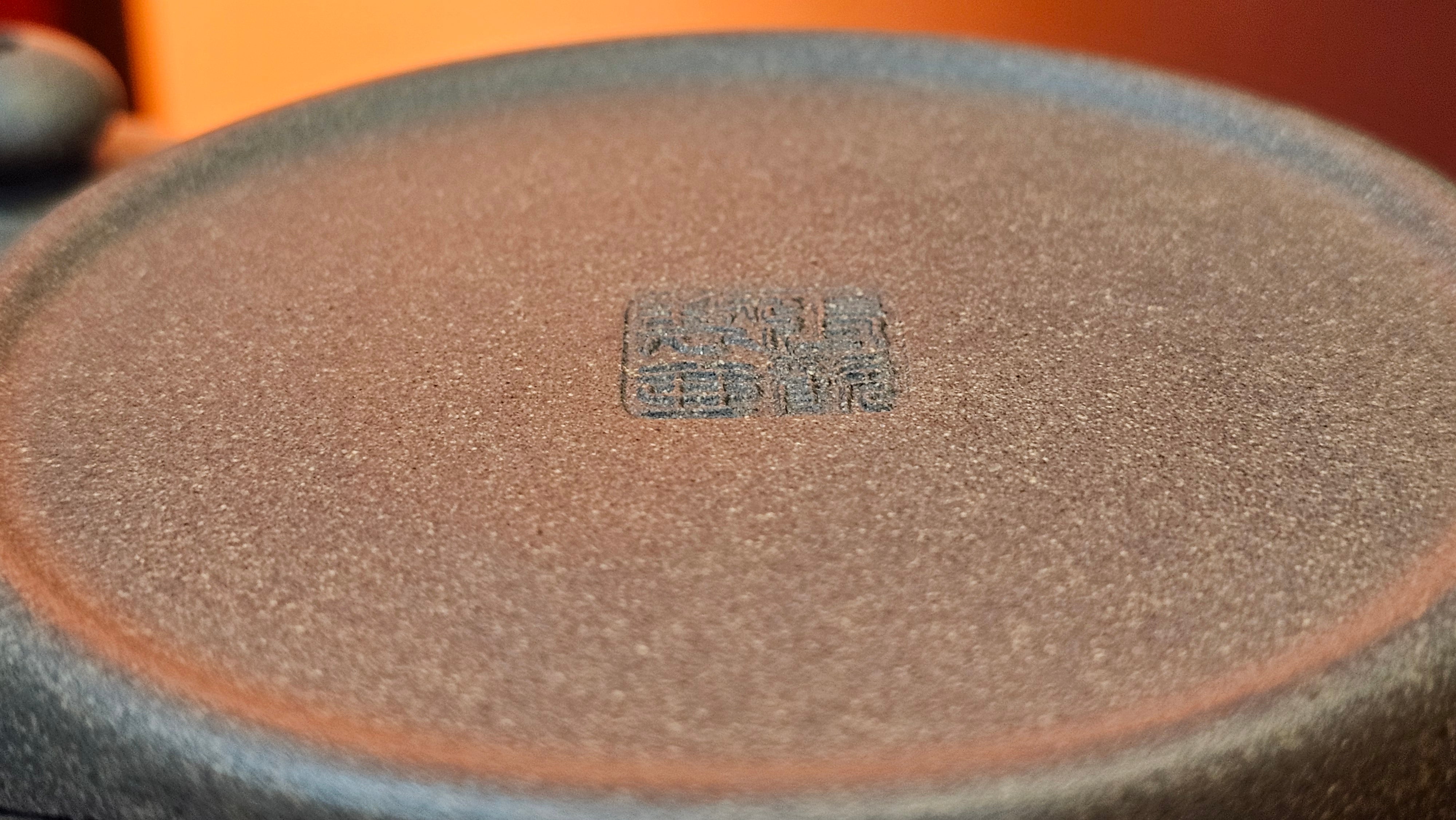 Ban Yue Hu《半月壶》~ "Half Moon Pot", 140.8ml, Qing Hui Duan 青灰段泥, by our Craftsman Zhang Huan 张欢, "Qing Gong Tu" 清供图 Engraving by Craftsman Nan Shan Lao Ren 南山老人 ~ Congratulations to Ms M.L.! 0831hrs 10th August 2025! Phoenix, AZ!