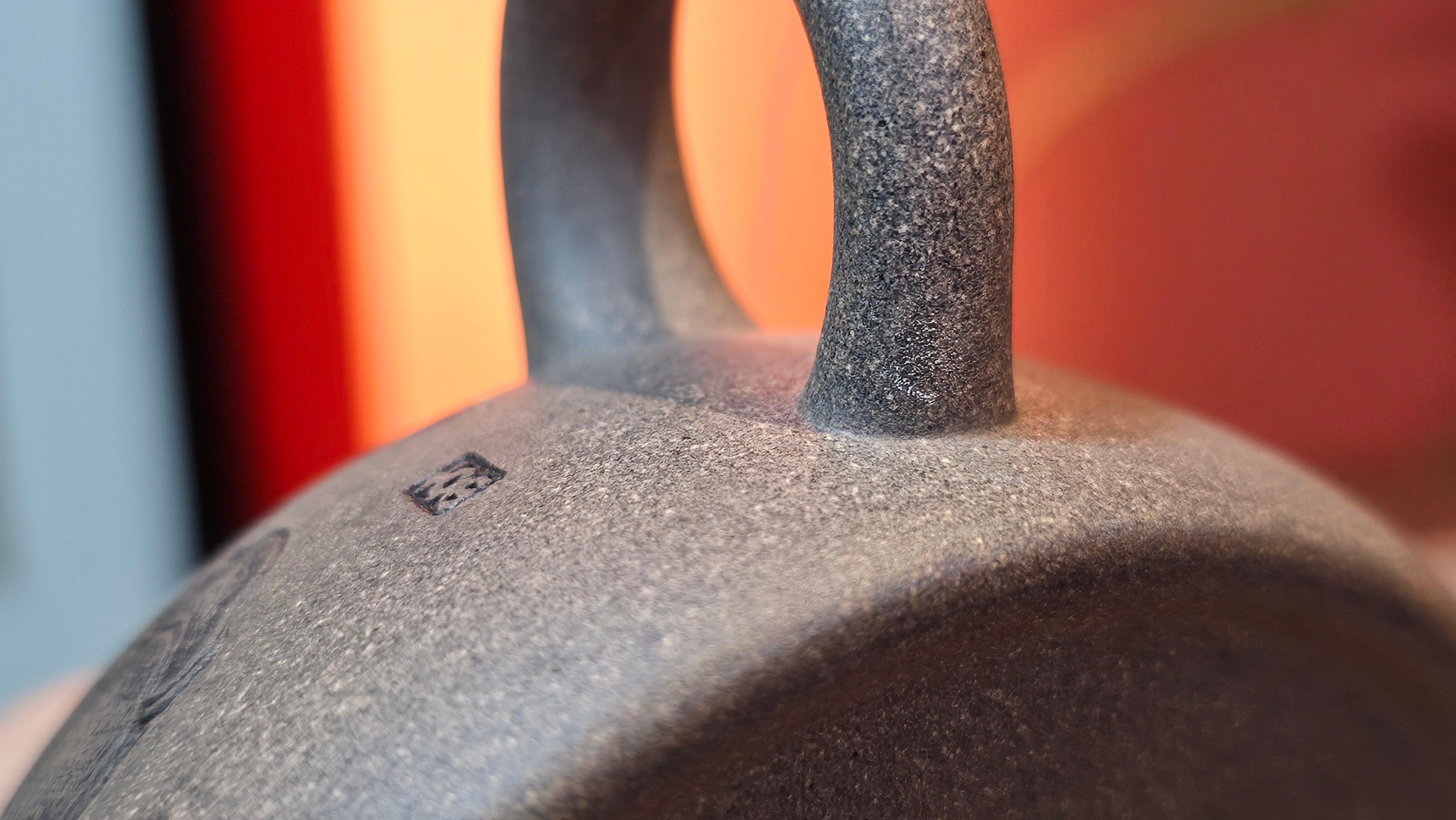 Ban Yue Hu《半月壶》~ "Half Moon Pot", 140.8ml, Qing Hui Duan 青灰段泥, by our Craftsman Zhang Huan 张欢, "Qing Gong Tu" 清供图 Engraving by Craftsman Nan Shan Lao Ren 南山老人 ~ Congratulations to Ms M.L.! 0831hrs 10th August 2025! Phoenix, AZ!