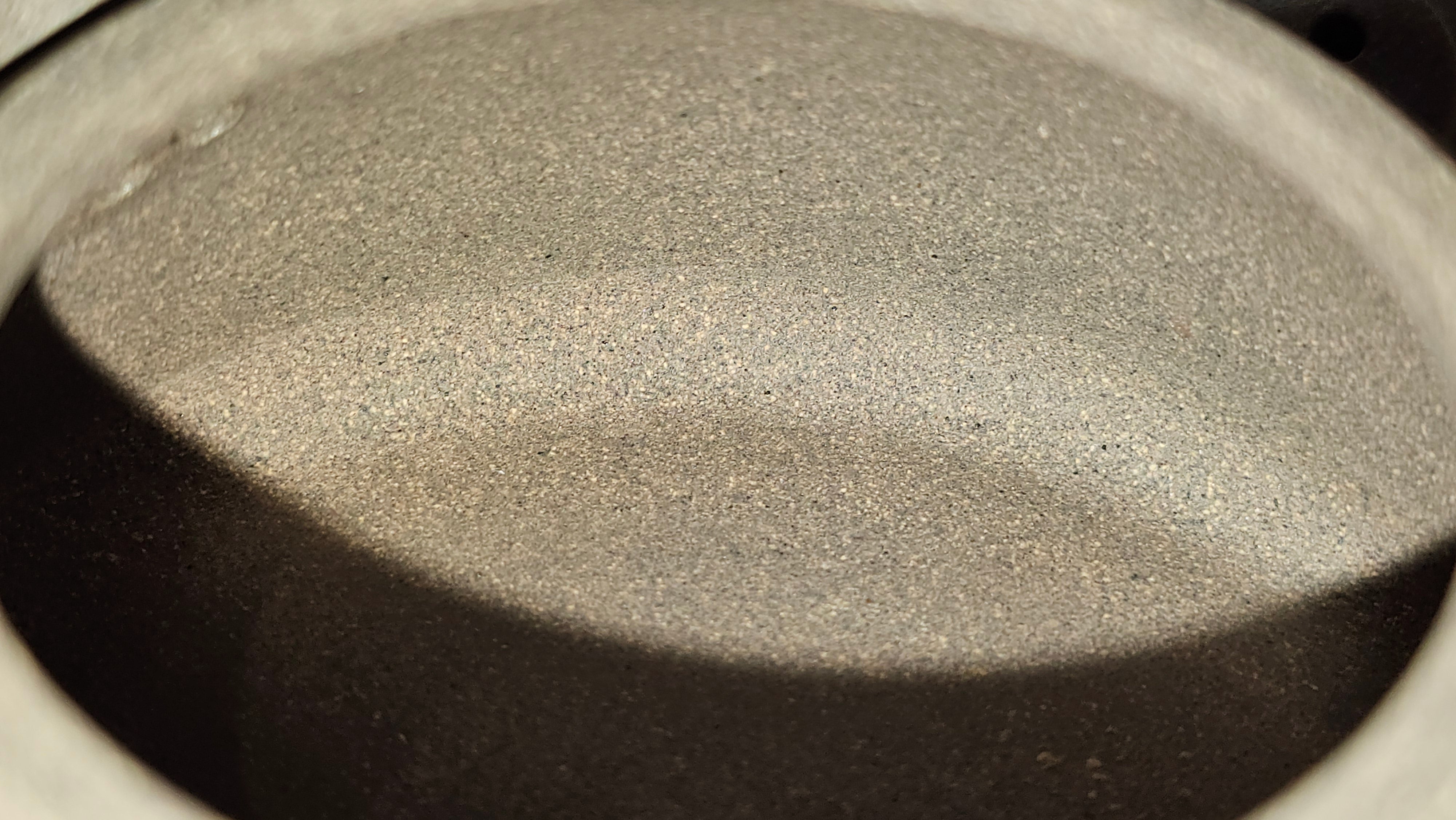 Ban Yue Hu《半月壶》~ "Half Moon Pot", 140.8ml, Qing Hui Duan 青灰段泥, by our Craftsman Zhang Huan 张欢, "Qing Gong Tu" 清供图 Engraving by Craftsman Nan Shan Lao Ren 南山老人 ~ Congratulations to Ms M.L.! 0831hrs 10th August 2025! Phoenix, AZ!