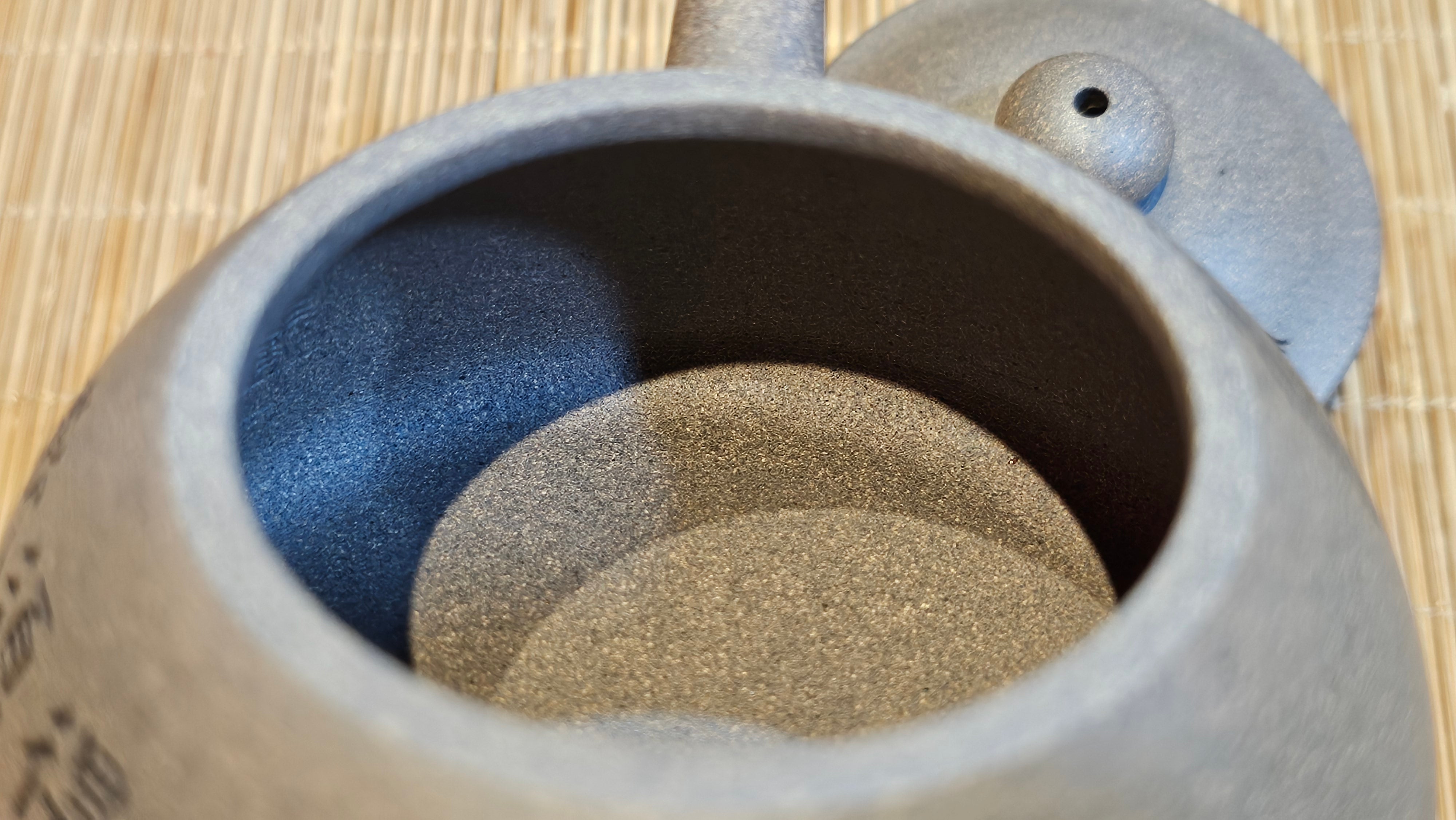 Ban Yue Hu《半月壶》~ "Half Moon Pot", 140.8ml, Qing Hui Duan 青灰段泥, by our Craftsman Zhang Huan 张欢, "Qing Gong Tu" 清供图 Engraving by Craftsman Nan Shan Lao Ren 南山老人 ~ Congratulations to Ms M.L.! 0831hrs 10th August 2025! Phoenix, AZ!