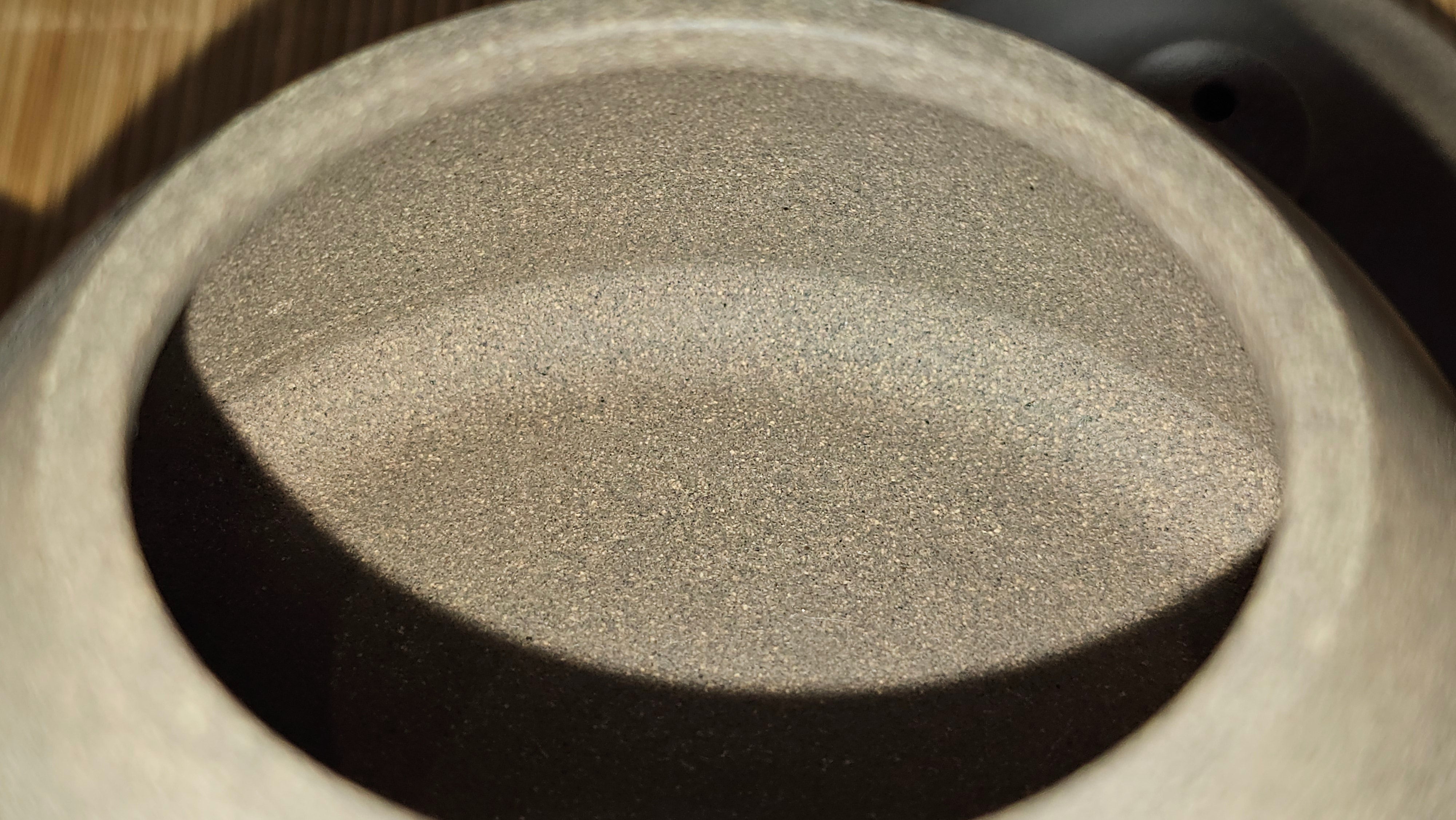 Ban Yue Hu《半月壶》~ "Half Moon Pot", 140.8ml, Qing Hui Duan 青灰段泥, by our Craftsman Zhang Huan 张欢, "Qing Gong Tu" 清供图 Engraving by Craftsman Nan Shan Lao Ren 南山老人 ~ Congratulations to Ms M.L.! 0831hrs 10th August 2025! Phoenix, AZ!