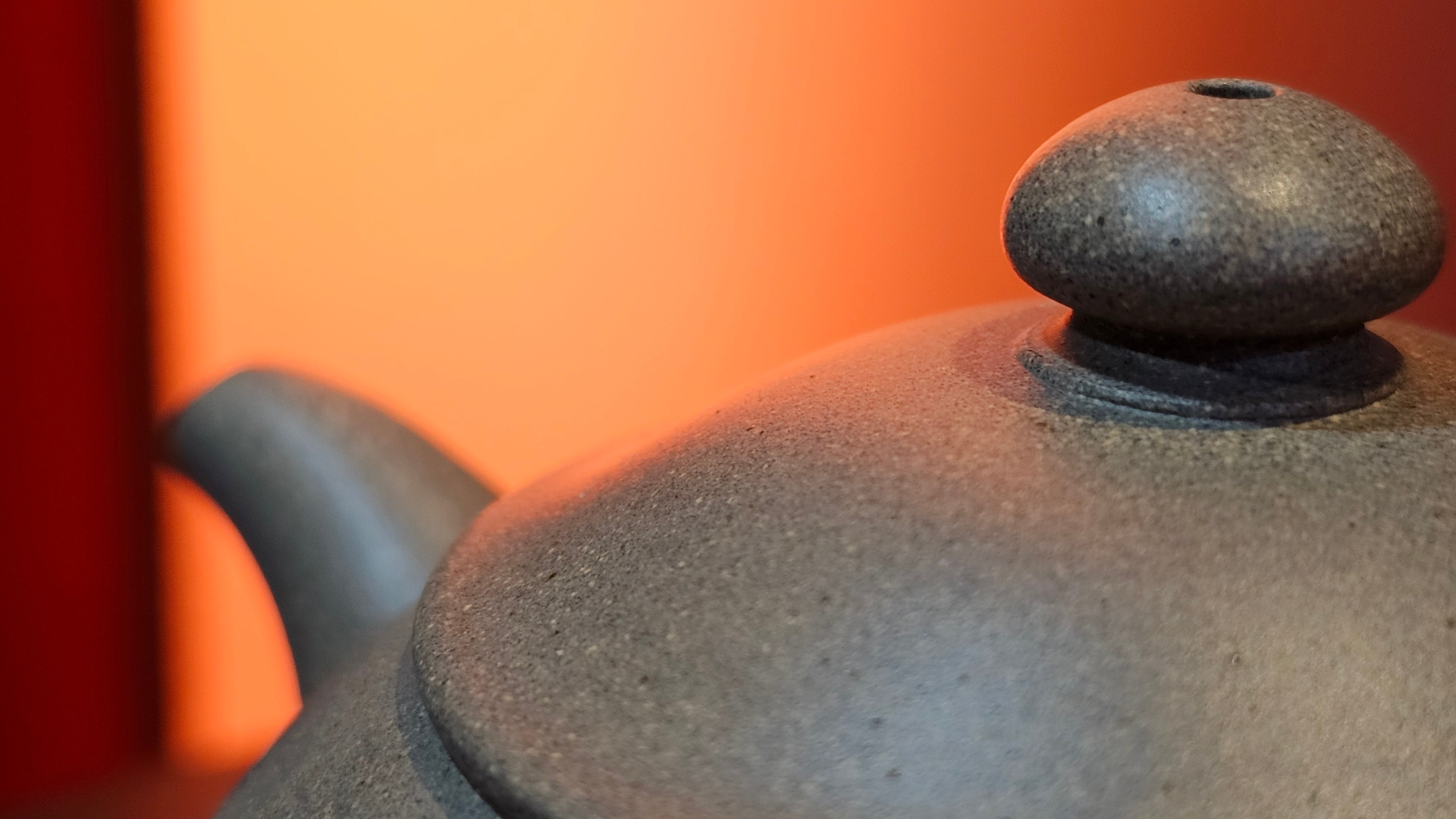 Ban Yue Hu《半月壶》~ "Half Moon Pot", 136.8ml, Qing Hui Duan 青灰段泥, by our Craftsman Zhang Huan 张欢, "Qing Gong Tu" 清供图 Engraving by Craftsman Nan Shan Lao Ren 南山老人 ~ Congratulations to Ms J.C.! 1243hrs 10th August 2025, Los Angeles, CA!