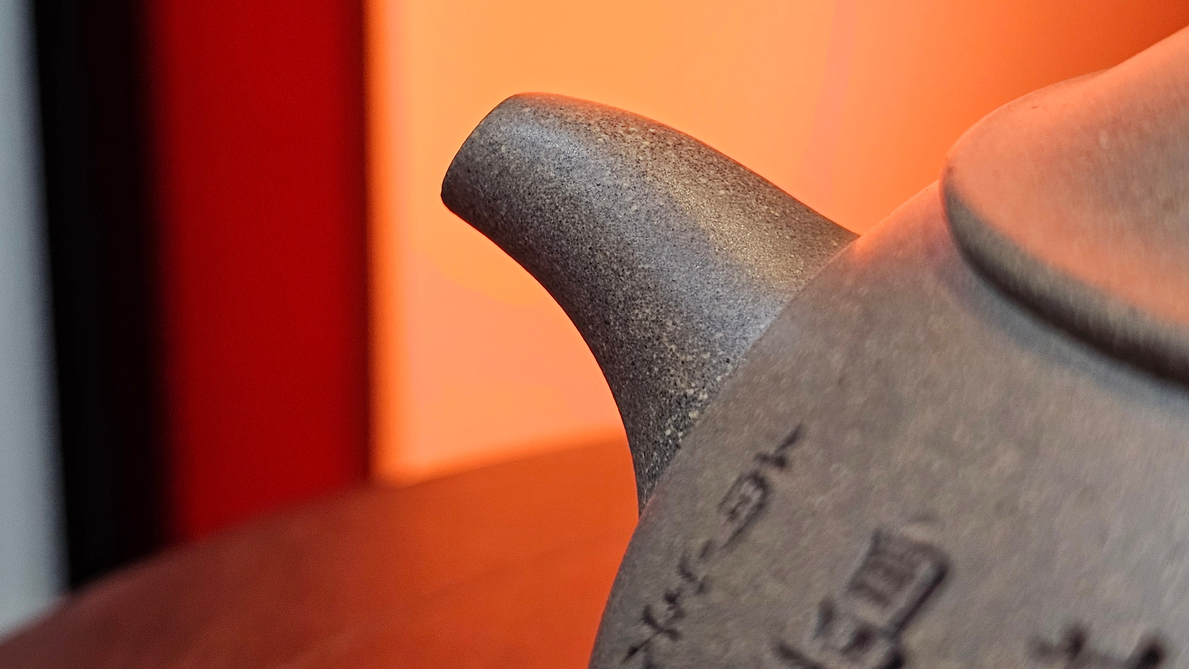 Ban Yue Hu《半月壶》~ "Half Moon Pot", 136.8ml, Qing Hui Duan 青灰段泥, by our Craftsman Zhang Huan 张欢, "Qing Gong Tu" 清供图 Engraving by Craftsman Nan Shan Lao Ren 南山老人 ~ Congratulations to Ms J.C.! 1243hrs 10th August 2025, Los Angeles, CA!