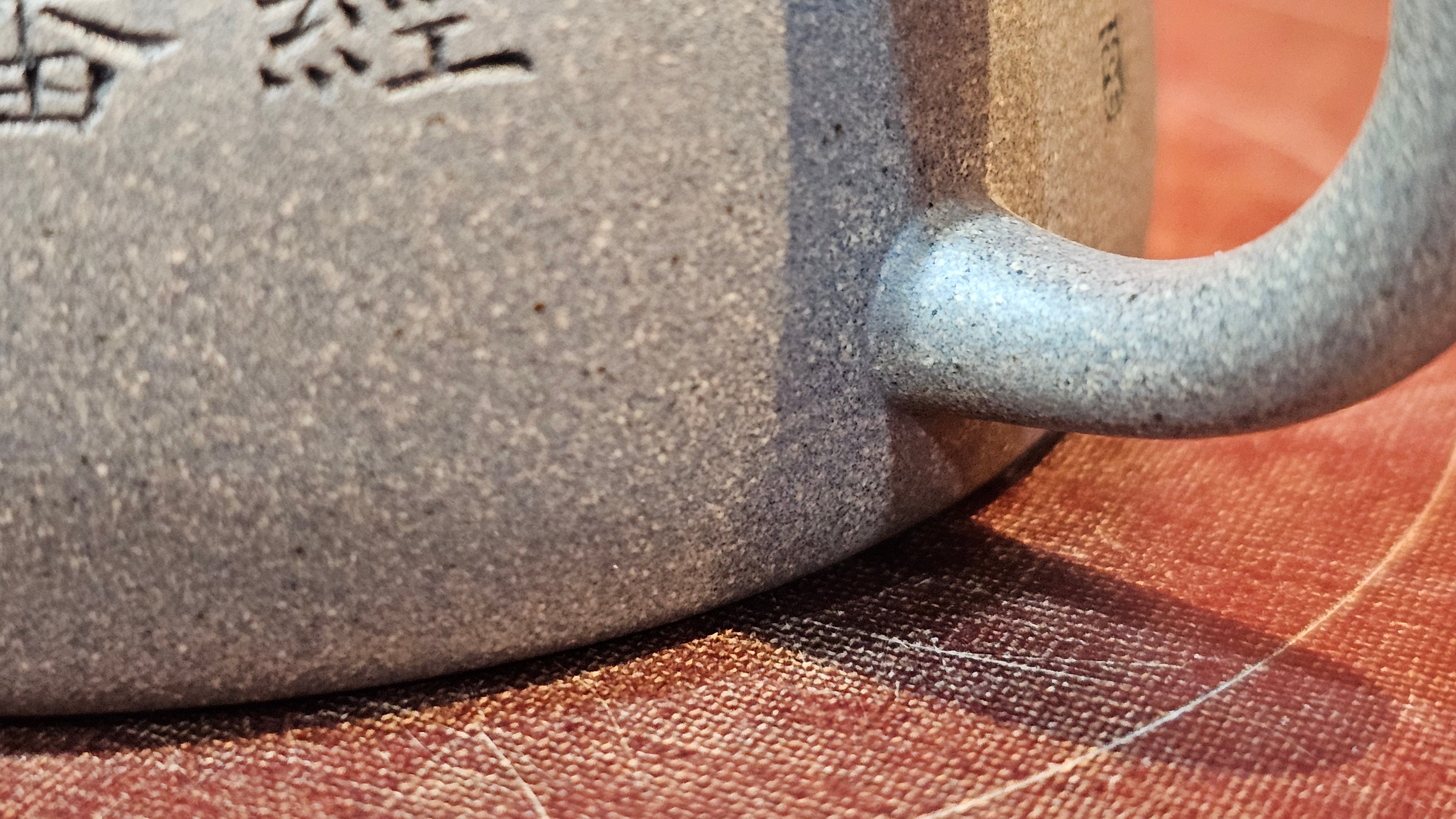 Ban Yue Hu《半月壶》~ "Half Moon Pot", 136.8ml, Qing Hui Duan 青灰段泥, by our Craftsman Zhang Huan 张欢, "Qing Gong Tu" 清供图 Engraving by Craftsman Nan Shan Lao Ren 南山老人 ~ Congratulations to Ms J.C.! 1243hrs 10th August 2025, Los Angeles, CA!